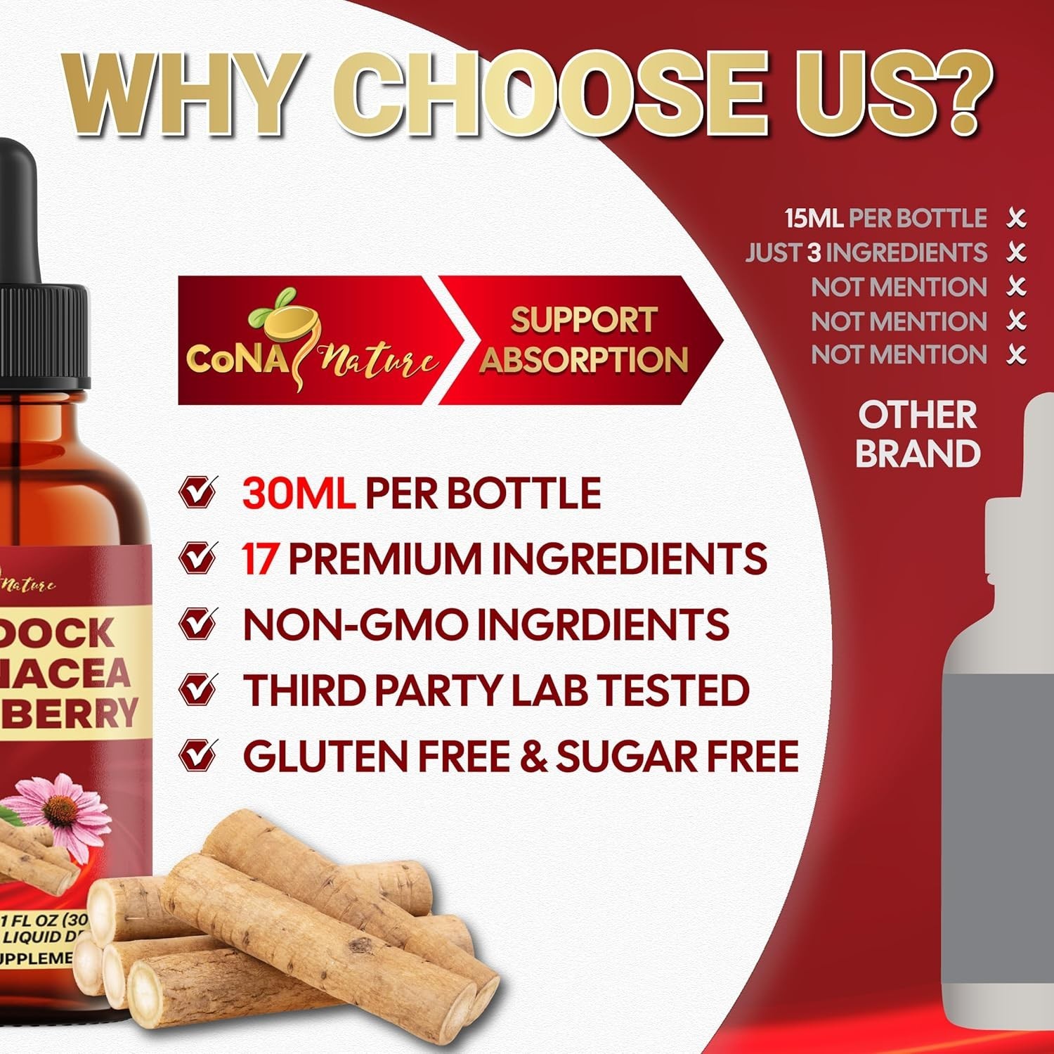 Cona Nature 17-in-1 Burdock Root Liquid Drops w/ Elderberry, Immune Support