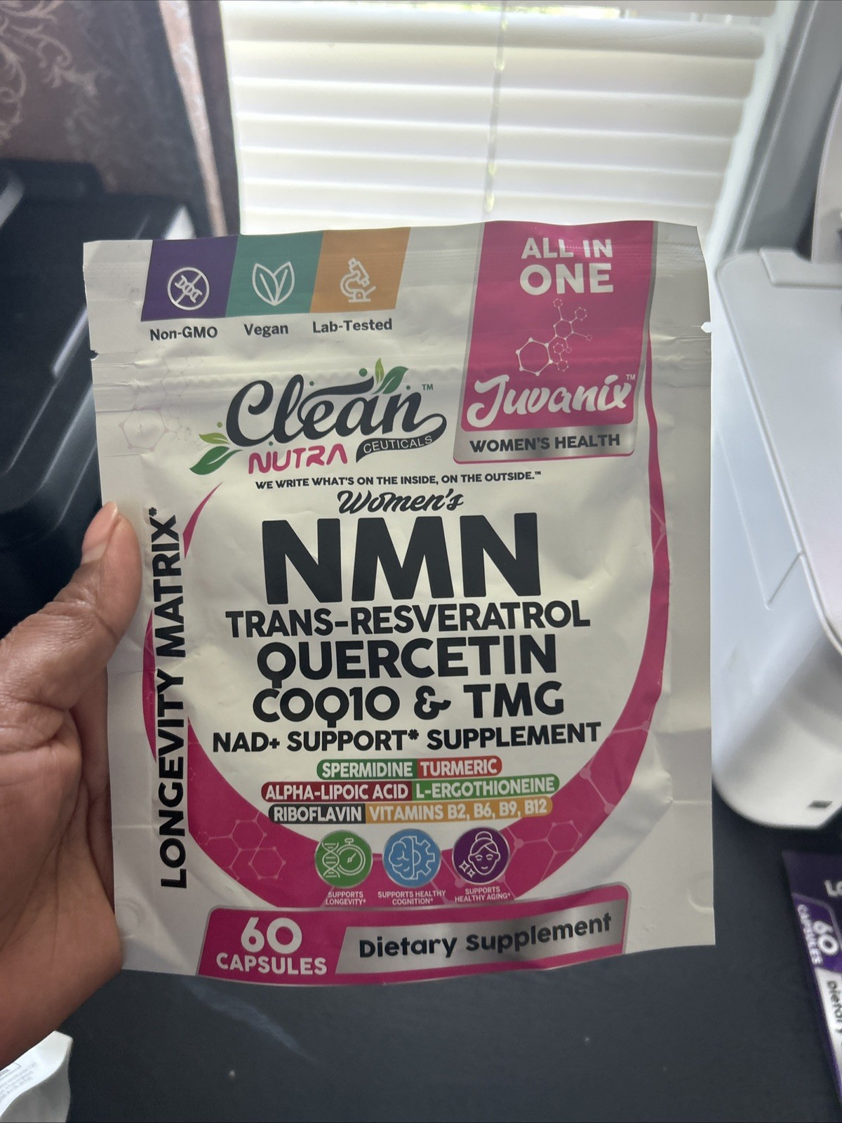 Clean Nutra Juvanix NMN Resveratrol Quercetin CoQ10 TMG 60ct Vegan Exp 03/2028