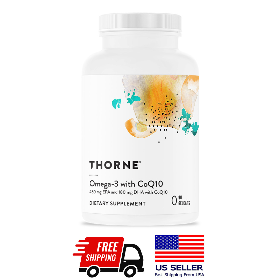 Thorne Omega-3 with CoQ10 – 90 Gelcaps – New + Fast Free Shipping EXP: 04/2026