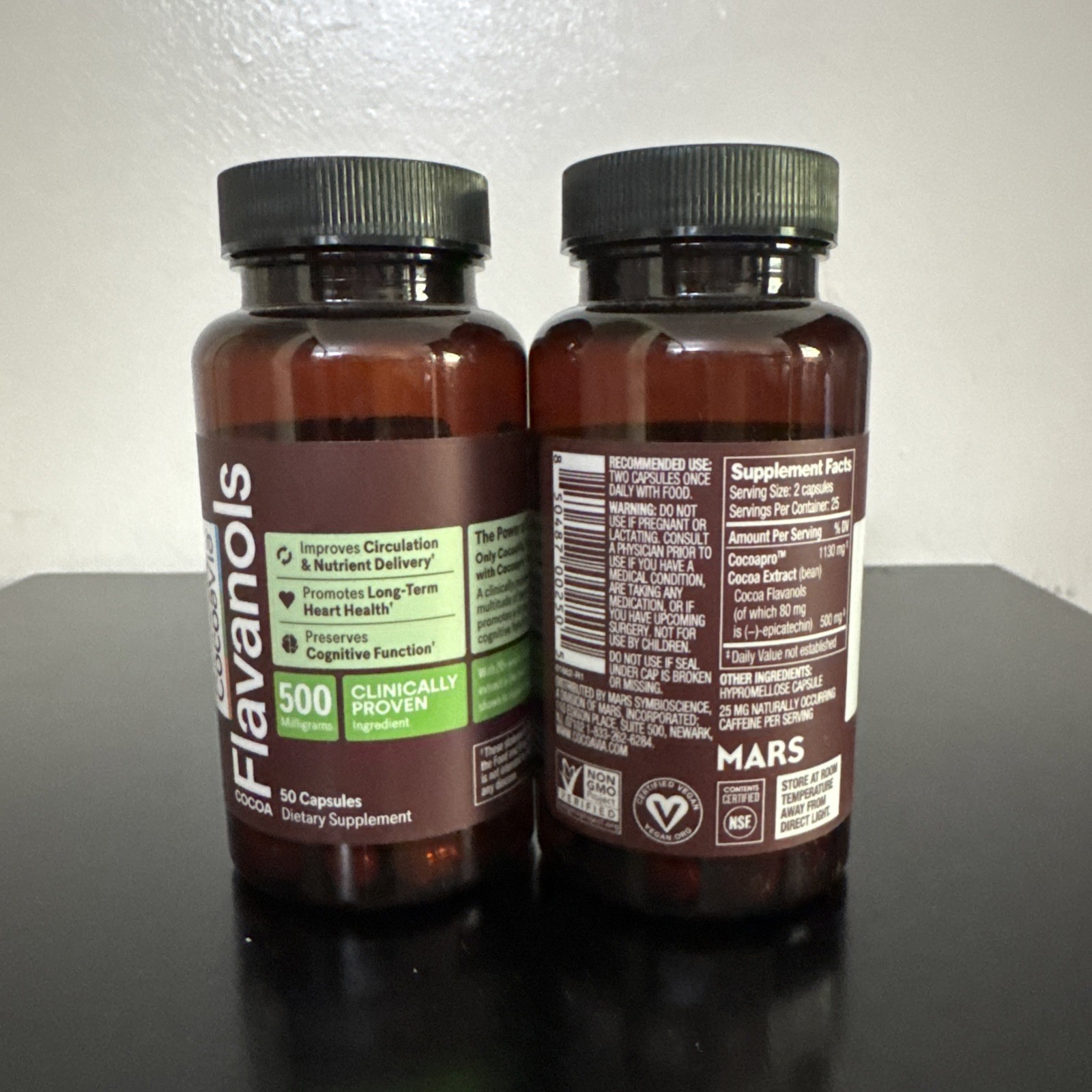 CocoaVia Flavanols 500mg Cocoa Flavor Dietary Supplement 100 Capsules