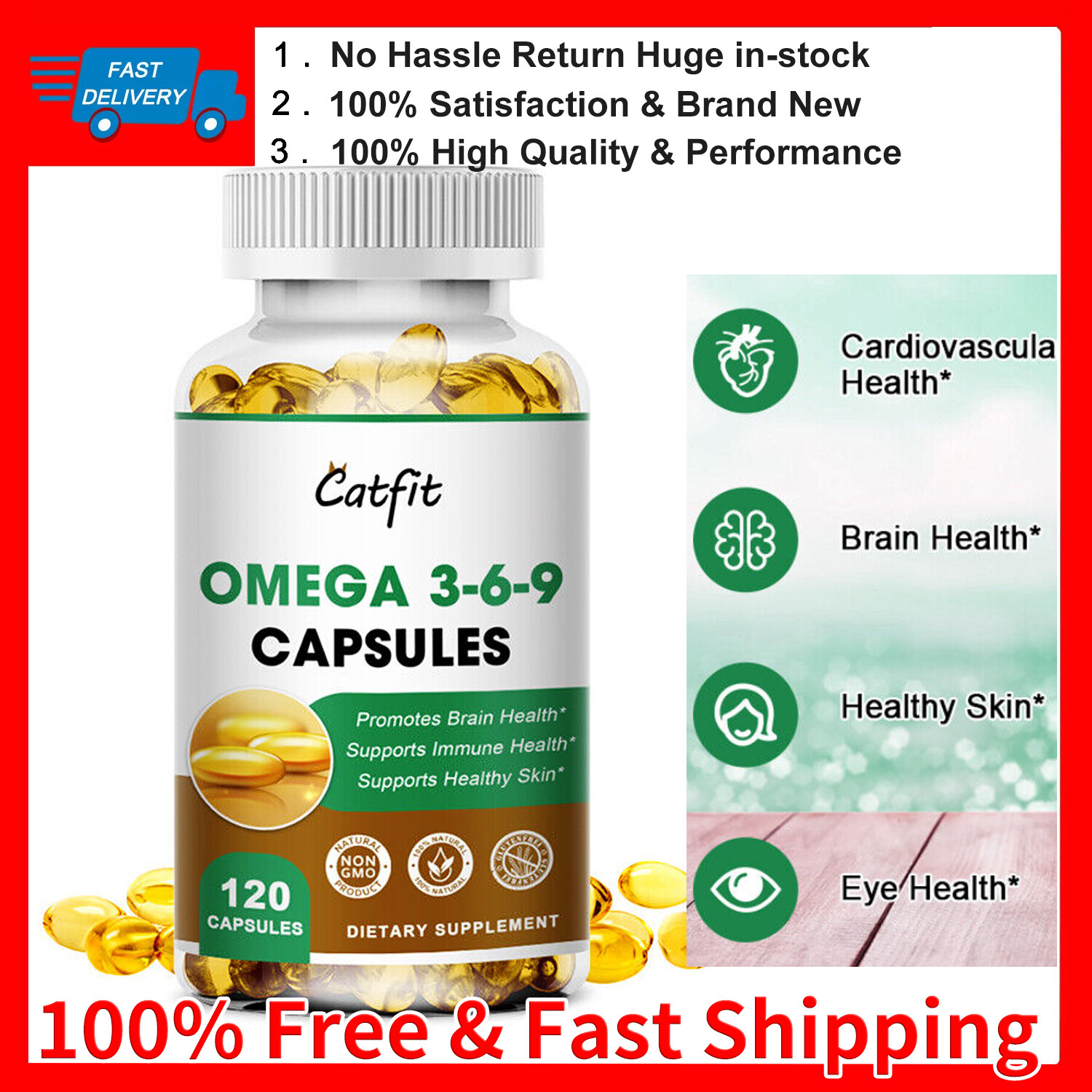 Catfit Omega-3-6-9 Fish Oil Capsule 500mg Support Heart & Brain Healthy