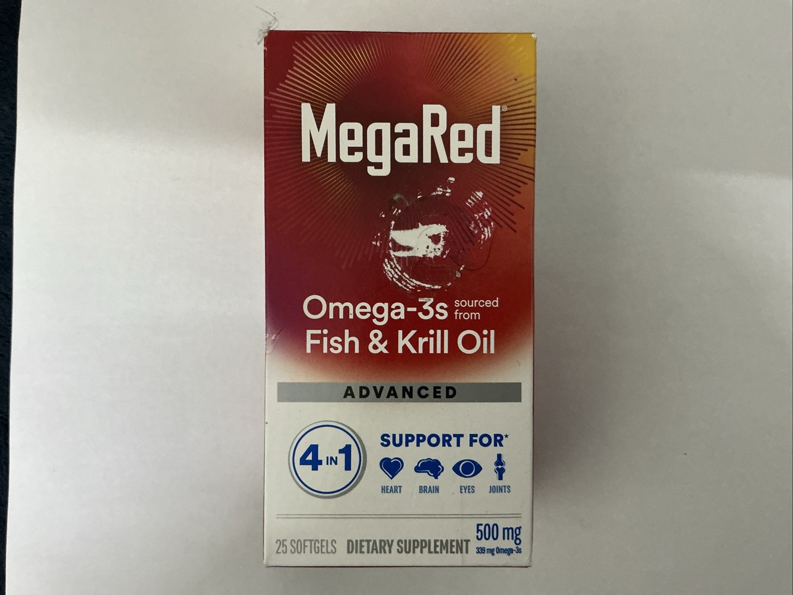 MegaRed Advanced Absorption Omega 3 Fish Oil 500mg 25 Softgels New.EXP 07/2026