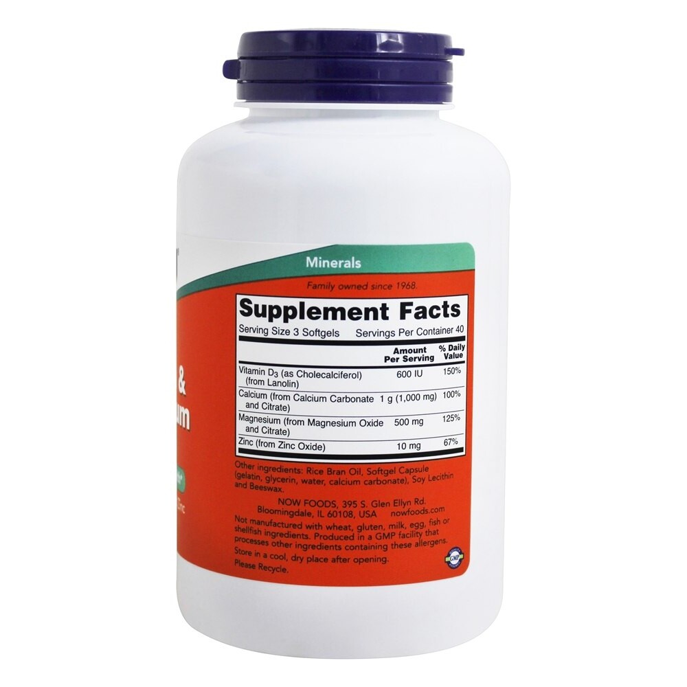 NOW Foods Calcium-Magnesium with Vitamin D and Zinc, 120 Softgels