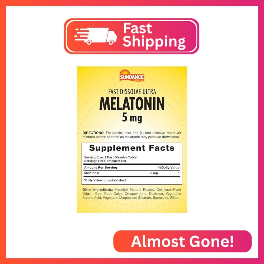 Sundance Melatonin 5mg Tablets | 180 Vegetarian Count | Fast Dissolve | Natural