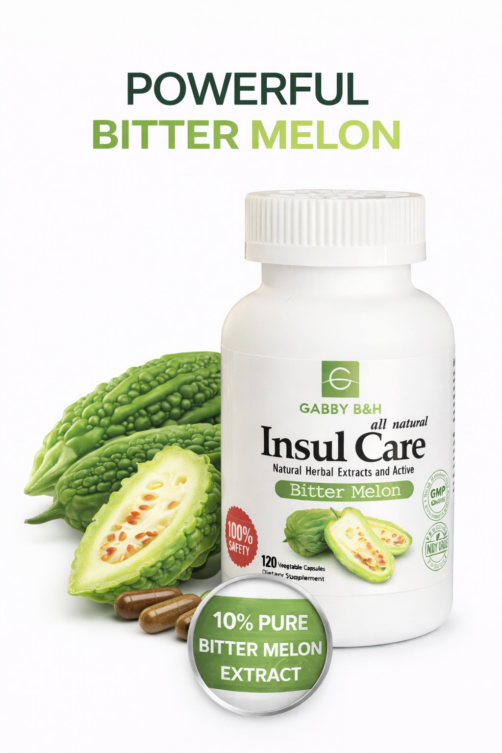 Insul Care Bitter Melon 500mg 120 Capsules Blood Sugar Support 10X Concentrated
