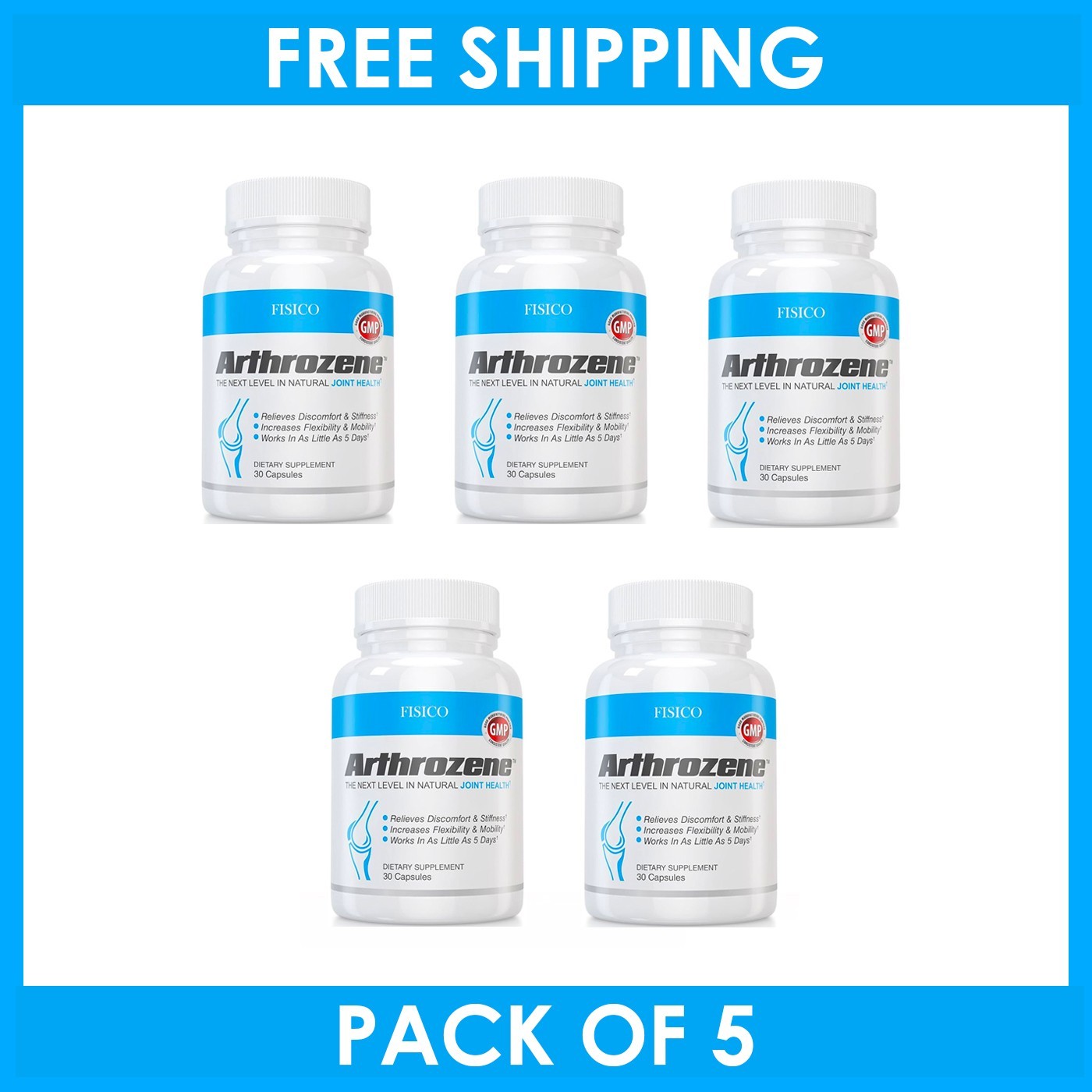 Fisico Arthrozene Natural Joint Support Supplement 30 Capsules (Pack of 5) – NEW