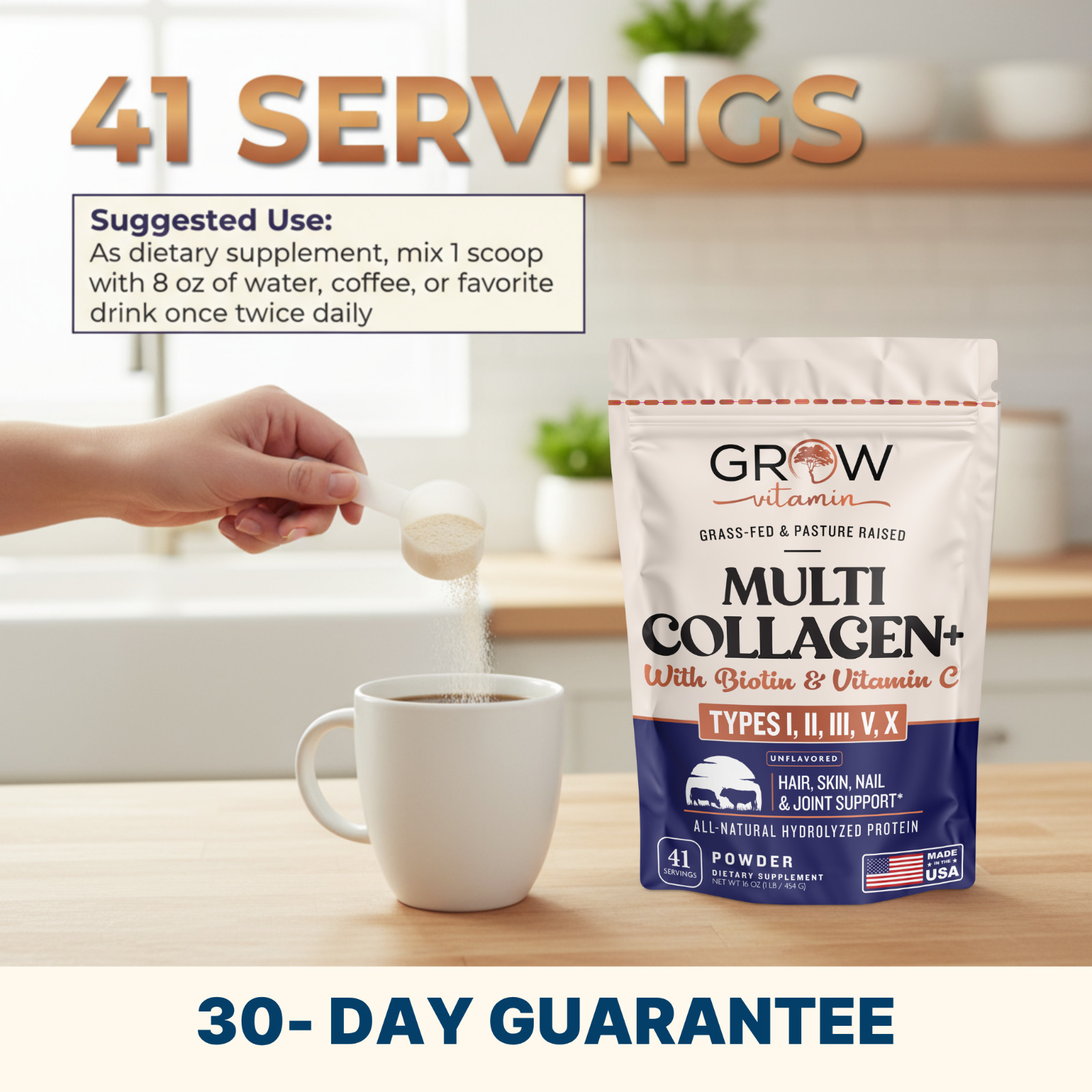 Collagen Peptides – Hair, Skin, Nail, and Joint Support – Type I & III Collagen