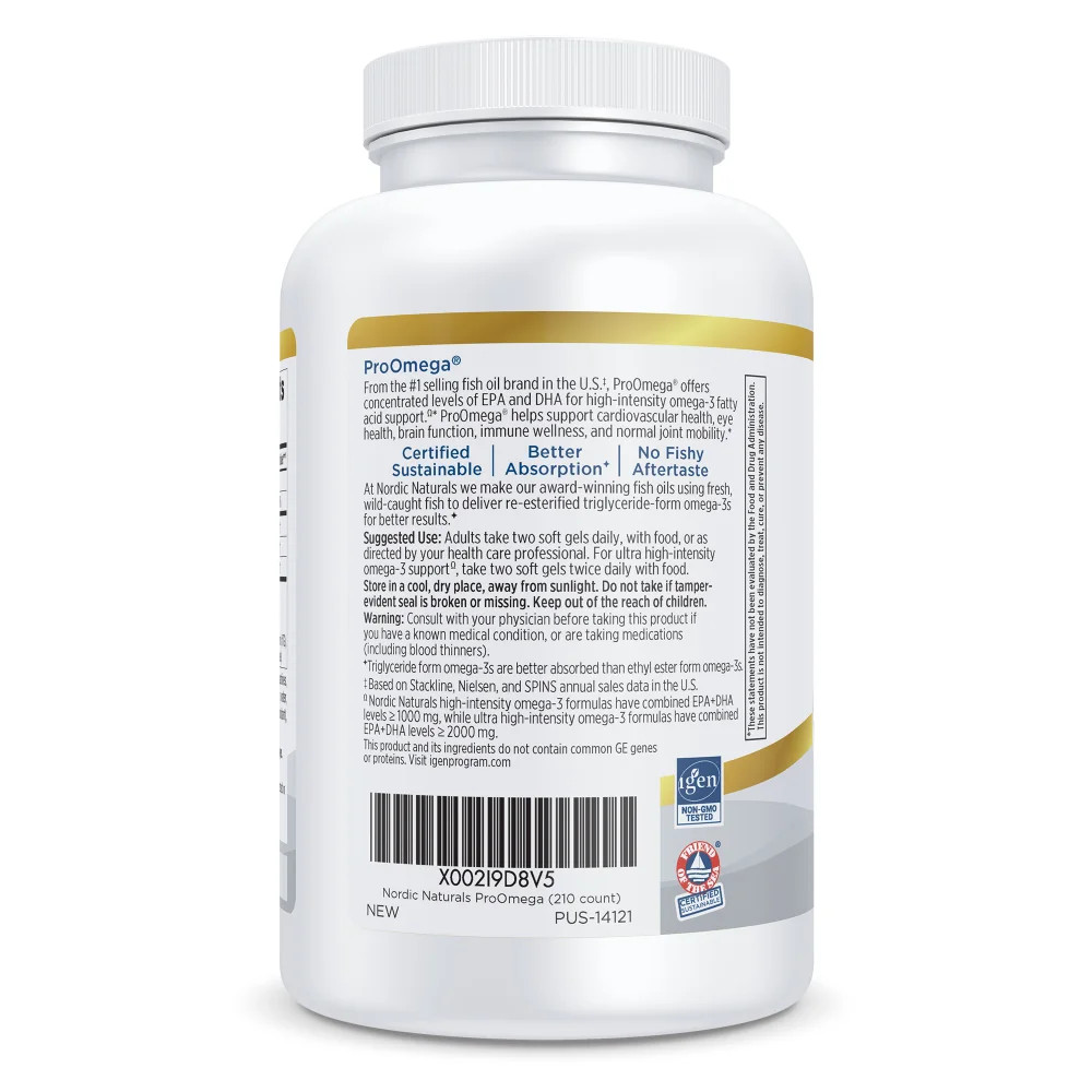 Nordic Naturals ProOmega Soft Gels – Concentrated Omega-3 Fish Oil, 210 Count