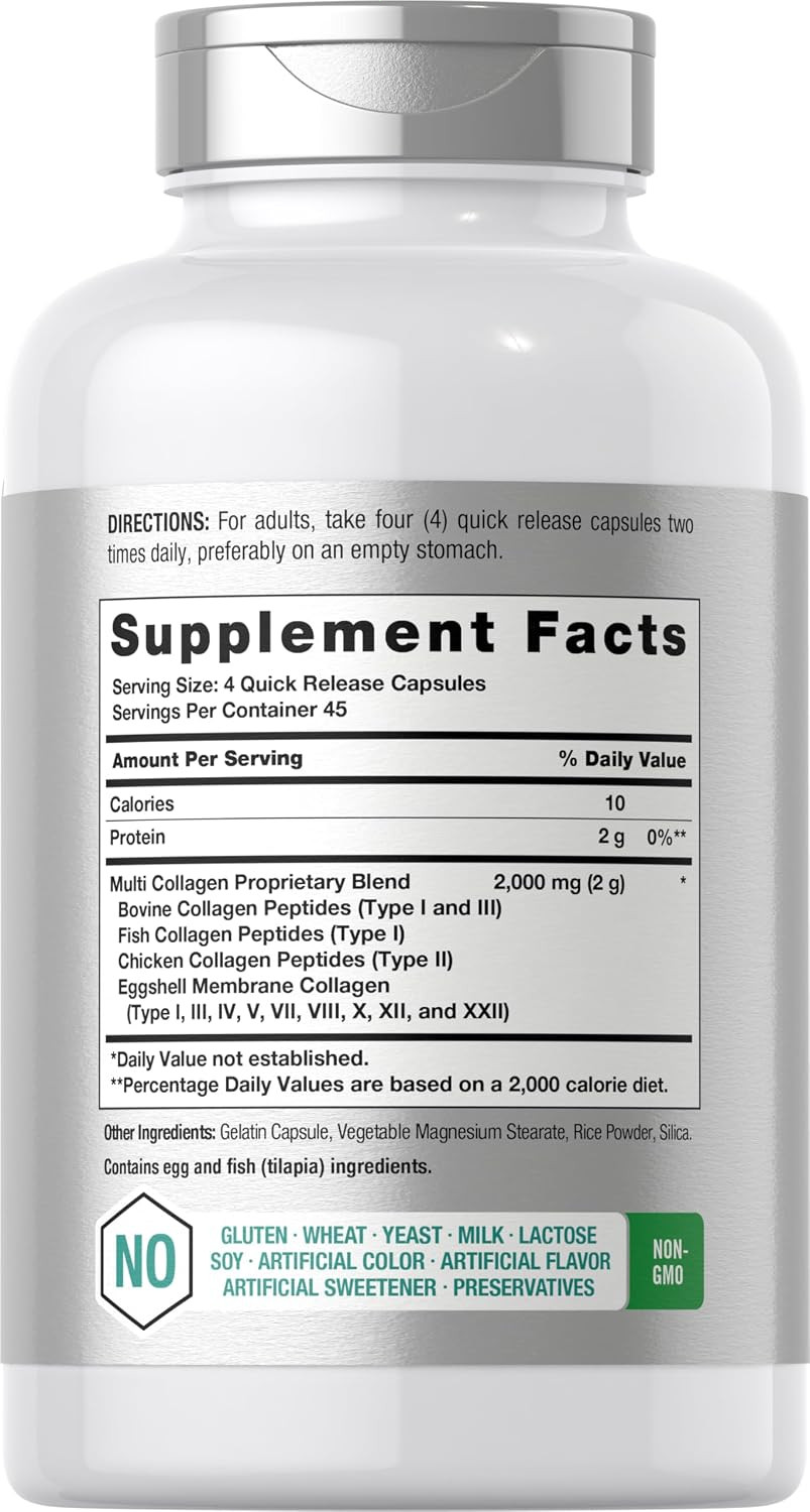 Horbäach Multi Collagen Protein 2000 mg | 180 Capsules 180 Count (Pack of 1)