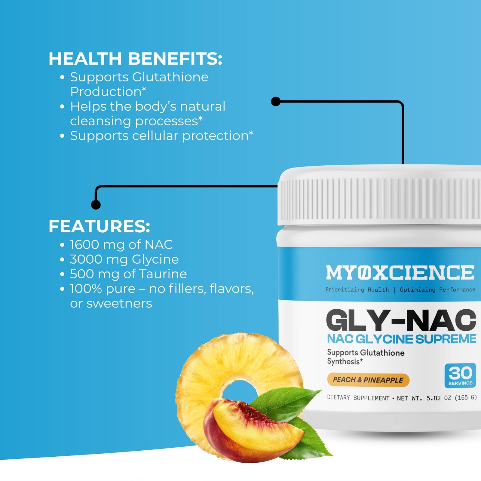 MYOXCIENCE NAC Glycine Supreme | N-Acetyl-L-Cysteine, 4.44 Ounce (Pack of 1)