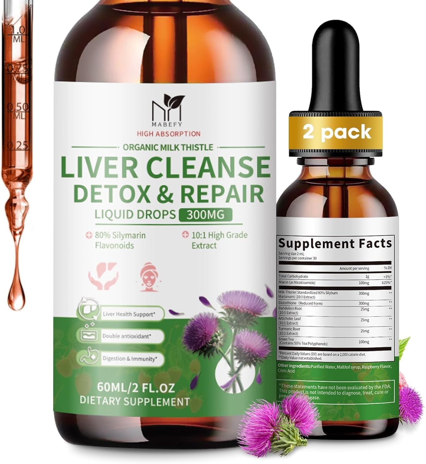 2xMilk Thistle Extract Liquid Drop,Dandelion Root, Liver Cleanse Immune Support
