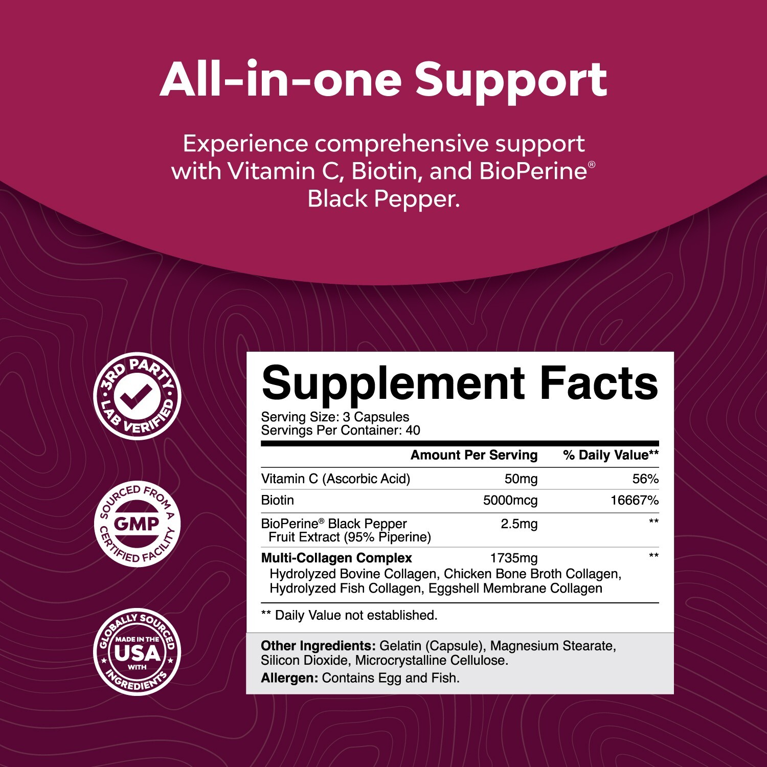 Advanced Multi Collagen Peptides Pills 120ct – Biotin and Collagen Supplement
