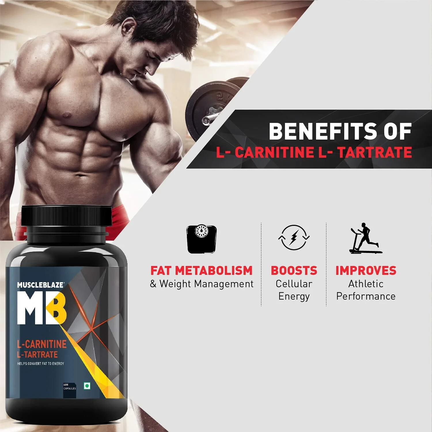 MuscleBlaze L-Carnitine L-Tartrate 500mg L-Carnitine Convert Fat into Energy