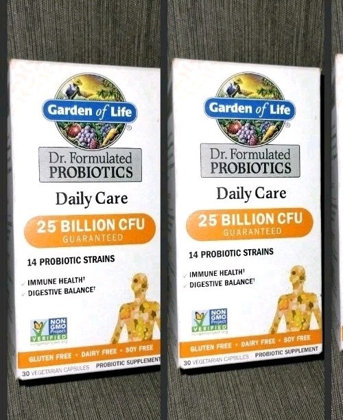 2 GARDEN OF LIFE DAILY CARE 25 BILLION CFU PROBIOTIC, 30 CAPSULES EACH EX 11/26+