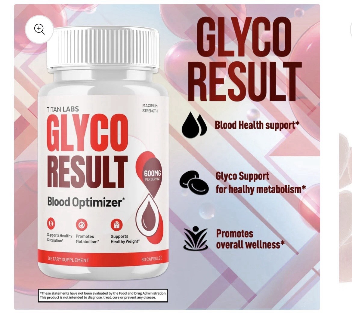 Titan Labs Glyco Result Blood Optimizer Supplement 600mg Capsules 60ct