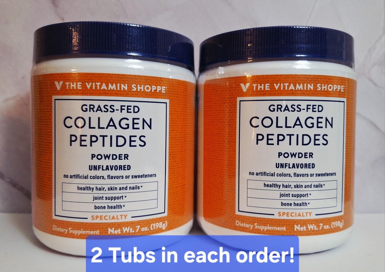 Grass-fed Collagen Peptides, Unflavored Powder, 2 Tubs, 30 Servings, 09/2027✨️