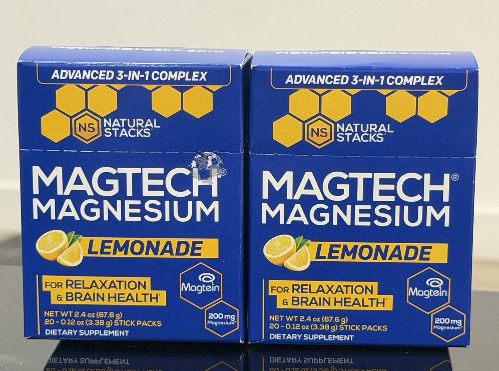 2 pk Natural Stacks Magtech Magnesium 200mg 20 Stick Packs Lemonade exp 2028