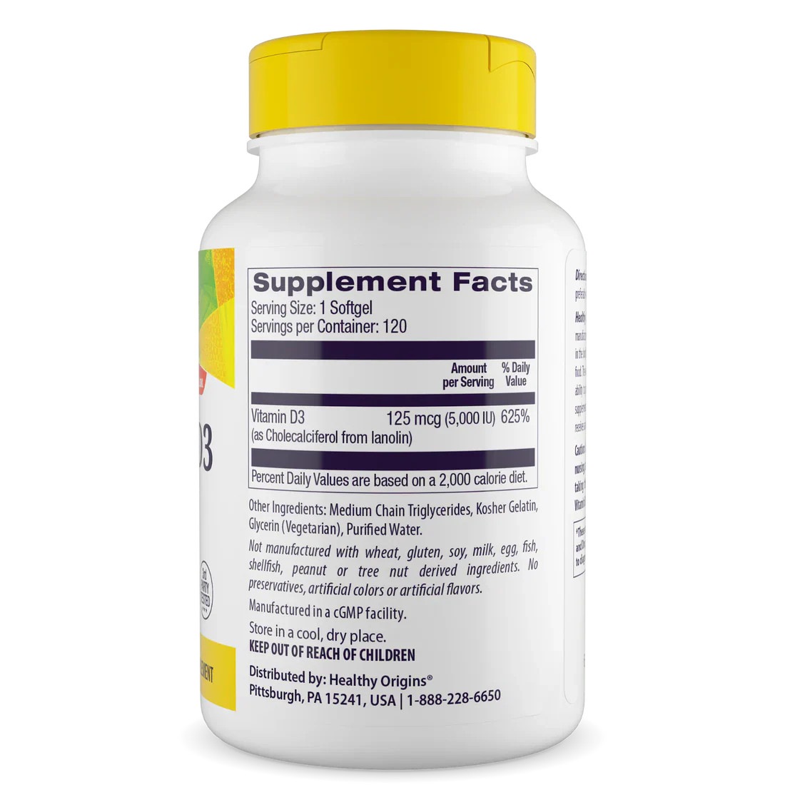 Healthy Origins Vitamin D3 (with MCT Oil) 5,000 IU (125 mcg) | 120 Softgels