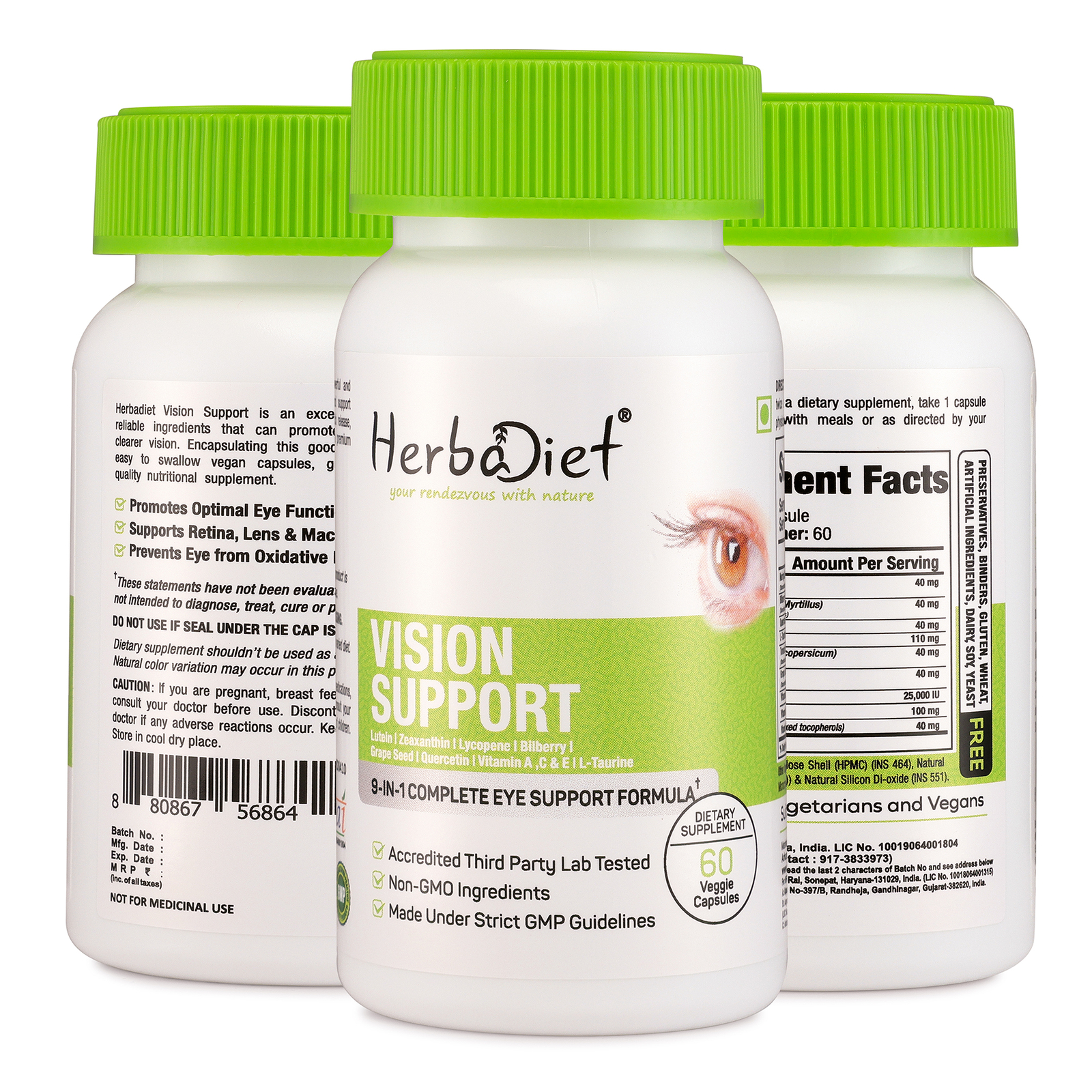 Vision Support Supplement Complex for EYE Health with Lutein Bilberry Lycopene