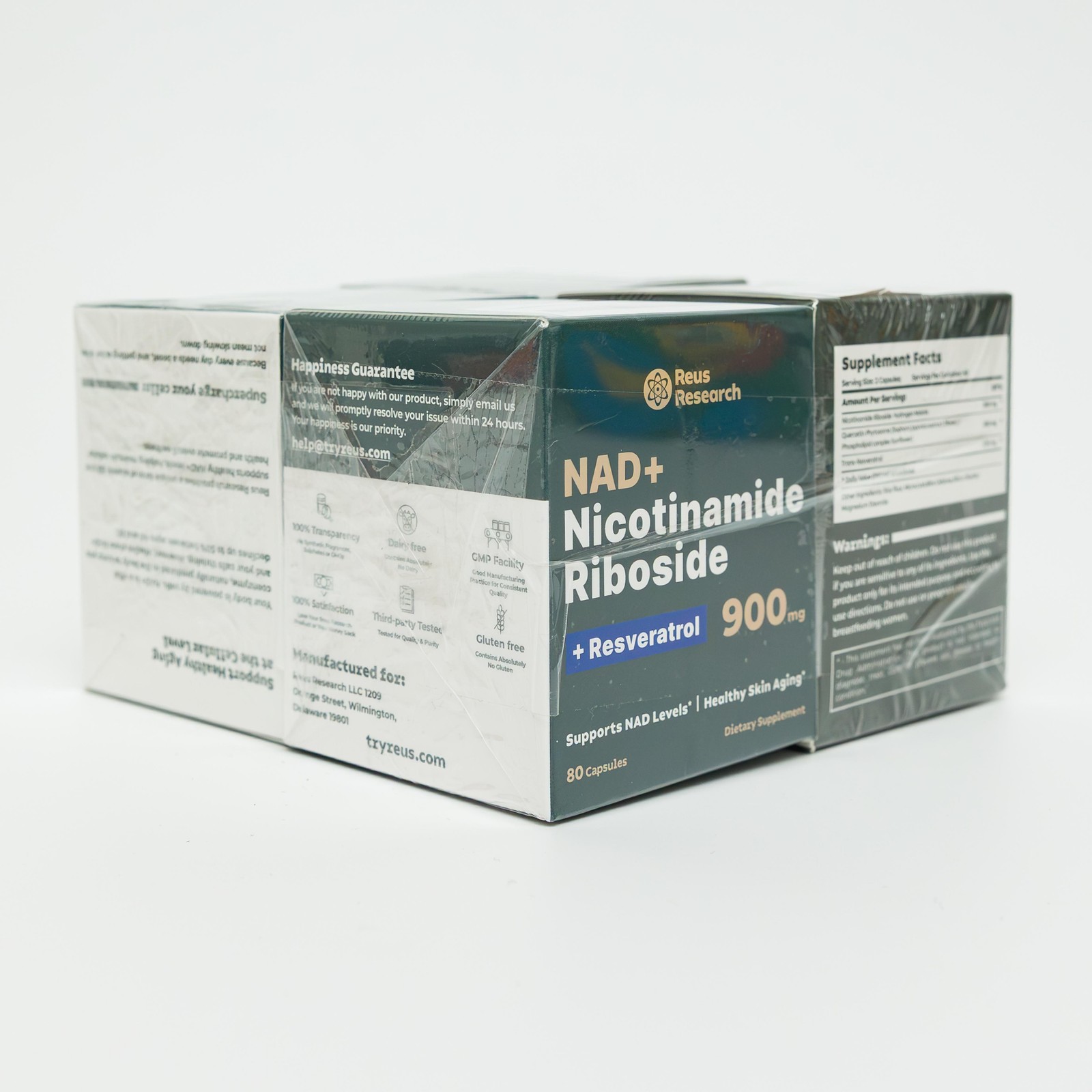 4x NAD+ Nicotinamide Riboside Resveratrol 900mg 80ct Reus Research NEW