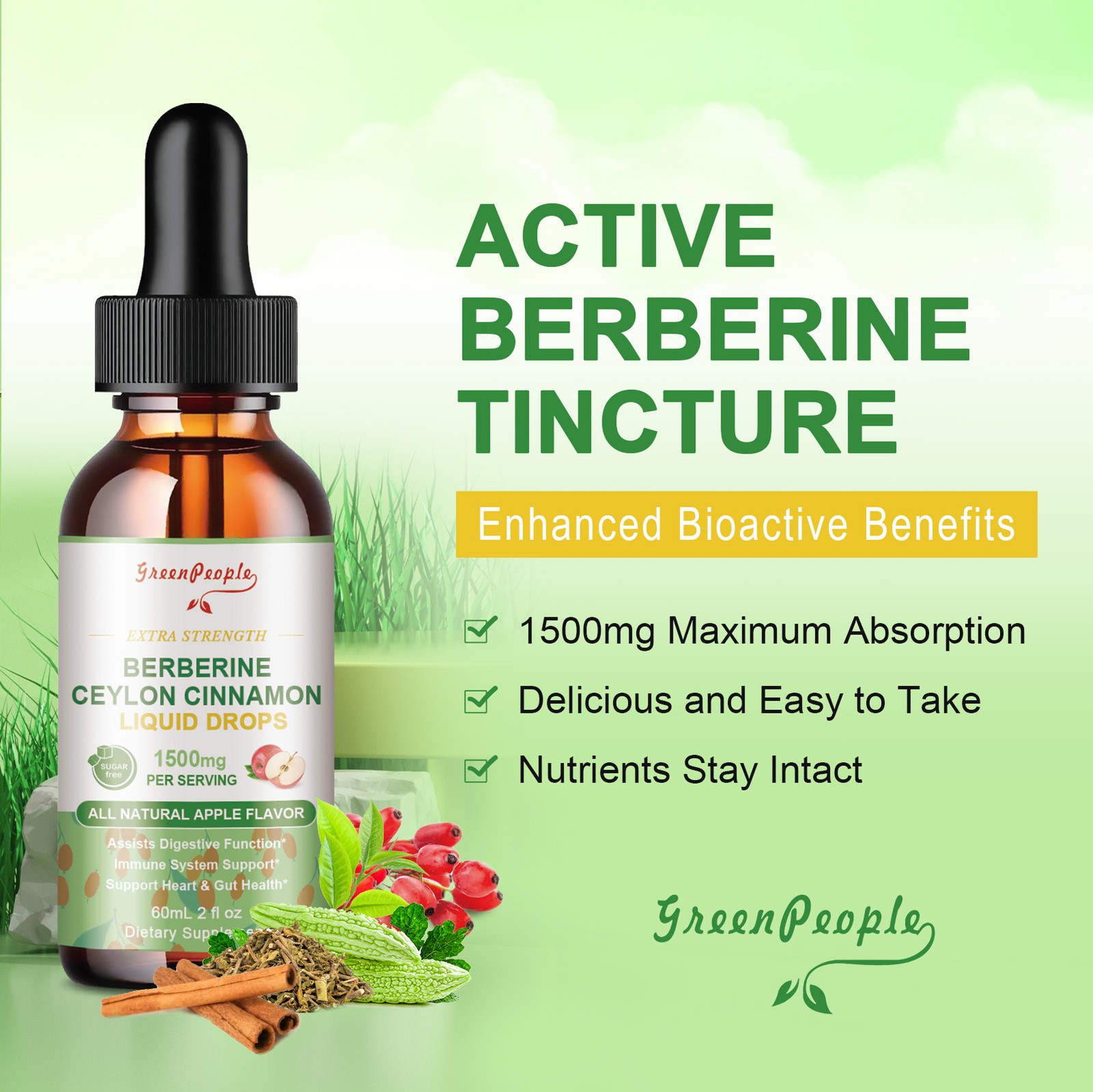 60ML Berberine Liquid Drops 10000mg Ceylon Cinnamon Heart Health & Immune