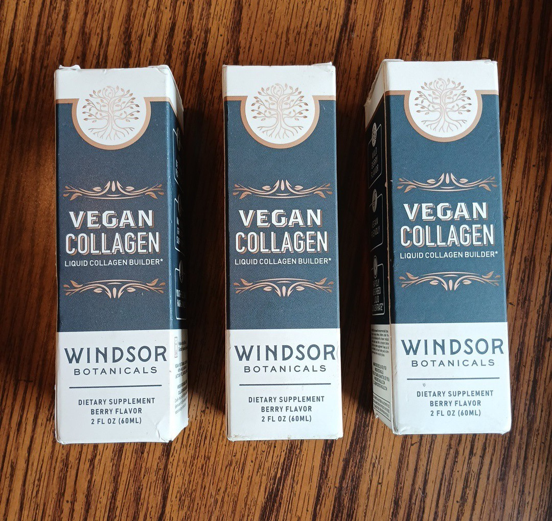 Lot 3 Bottles – Windsor Botanicals Vegan Collagen – 2oz Berry Flavor Supplement