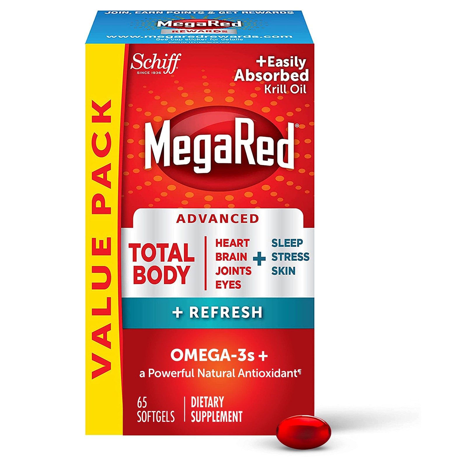 Megared Omega-3 Blend Total 500Mg Softgels 65 Count In A Bottle Easily Absorbed