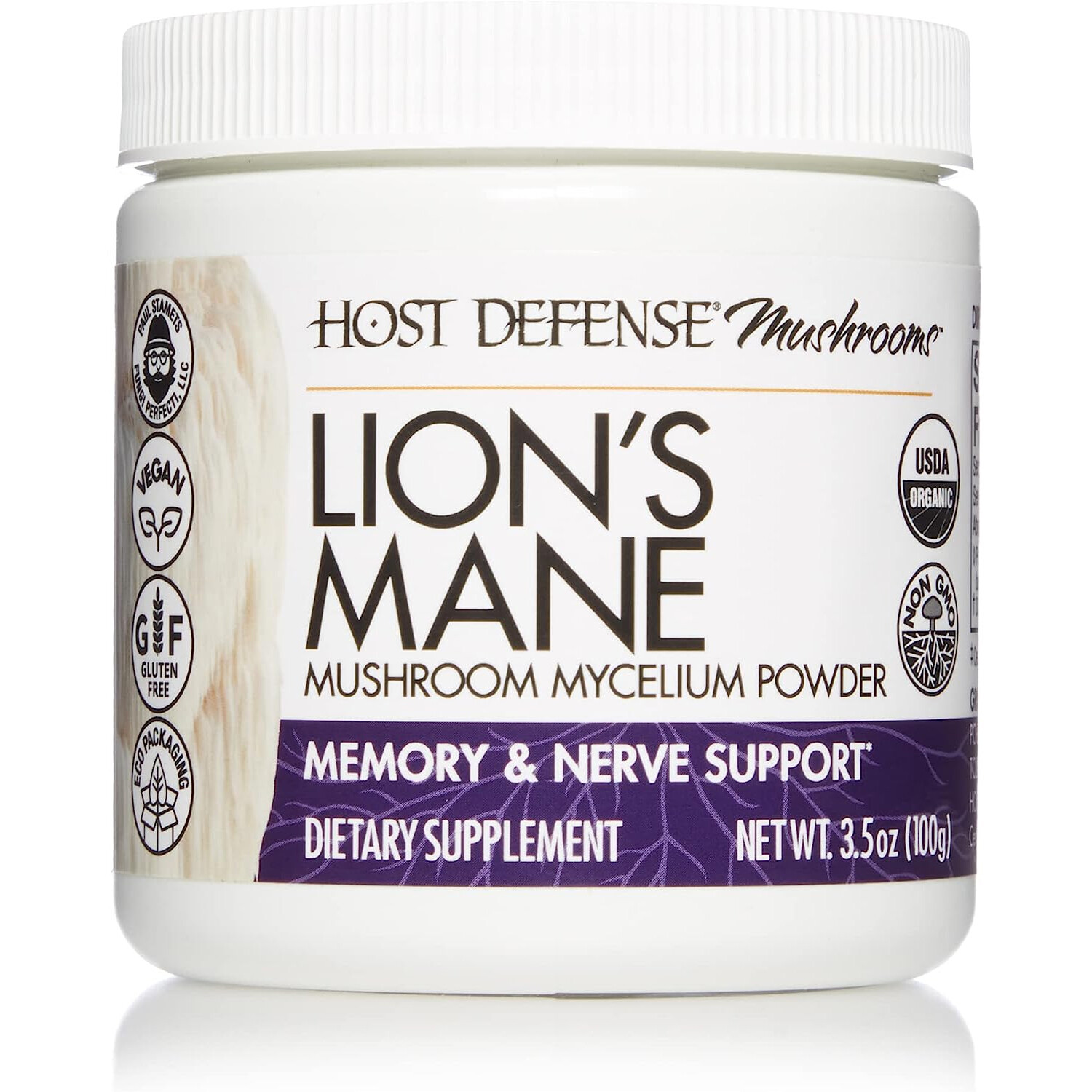 Host Defense Lion’s Mane Mushroom Mycelium Powder, 3.5 Ounces