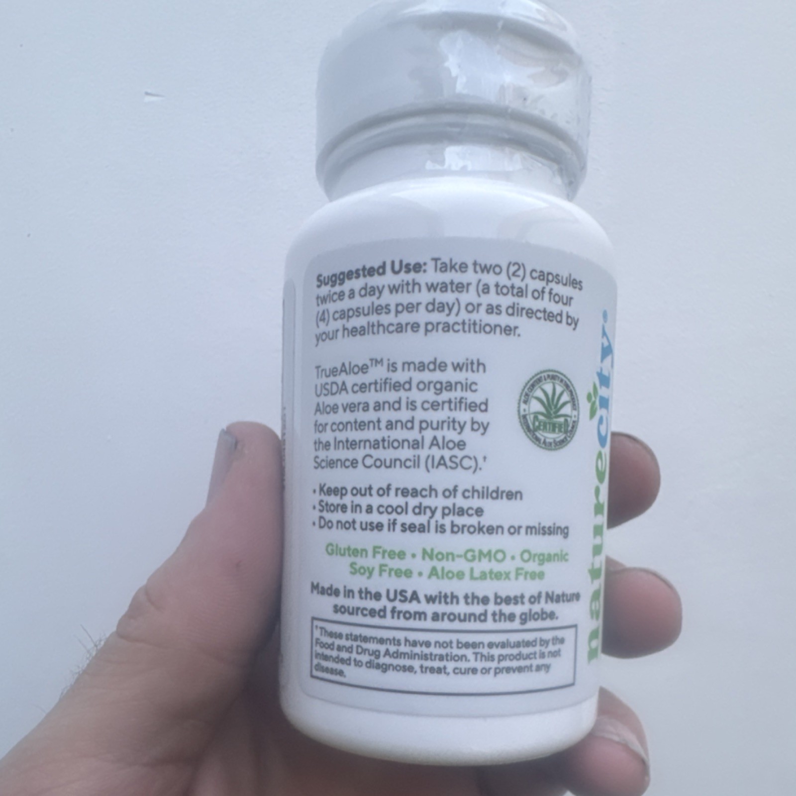 TrueAloe Organic Aloe Vera 400mg 120 Capsules Gluten-Free Non-GMO Exp 09/2027
