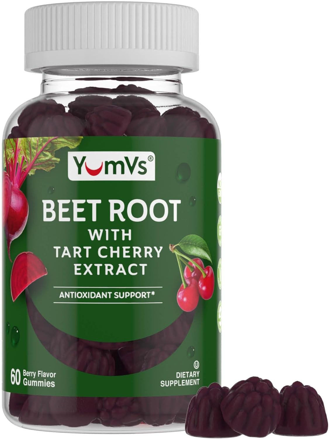 YUM-V’S Beet Root Gummies with Tart Cherry Extract – Berry Flavor Beetroot…