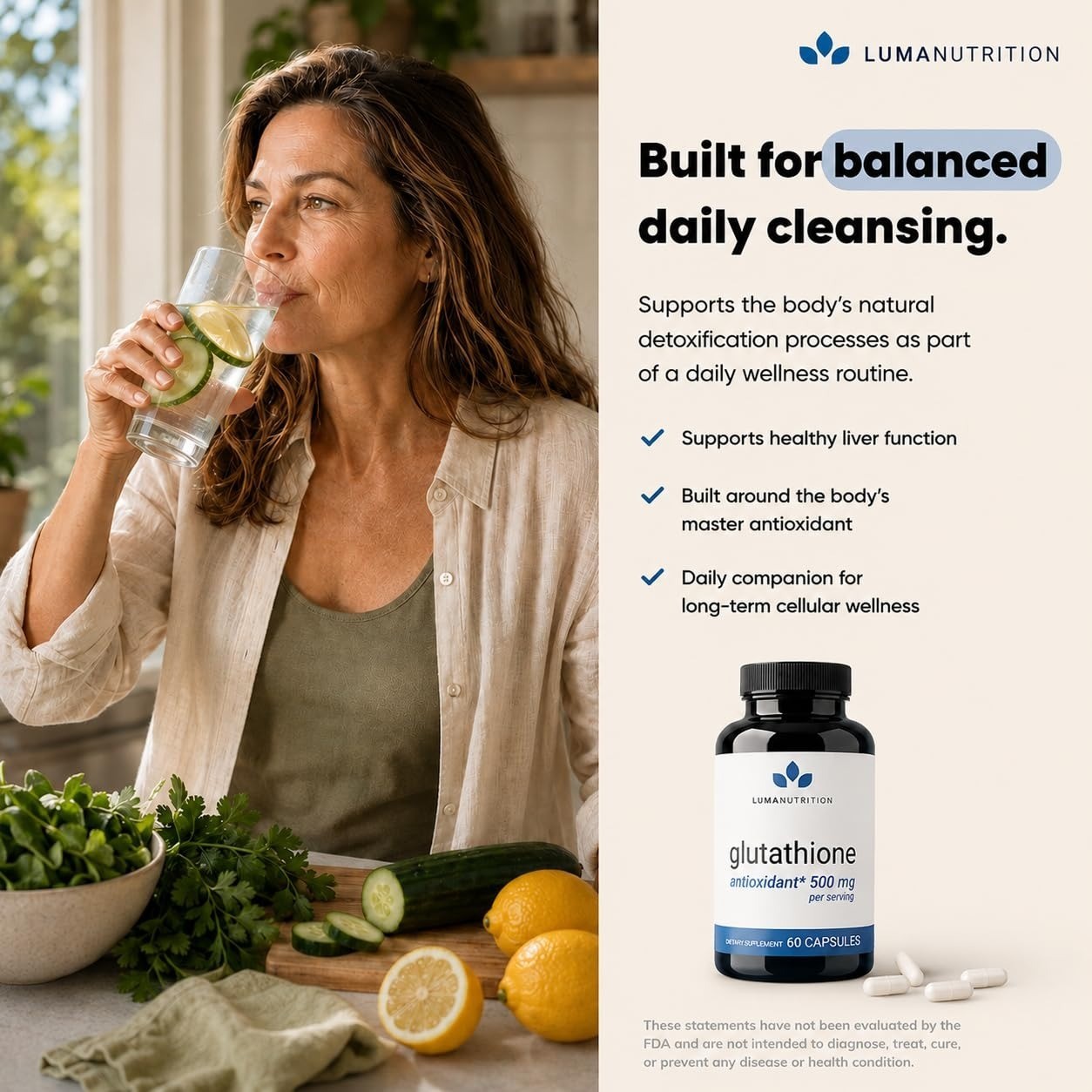Luma Nutrition Glutathione Supplement 500mg – Antioxidant Support – 60 Capsules