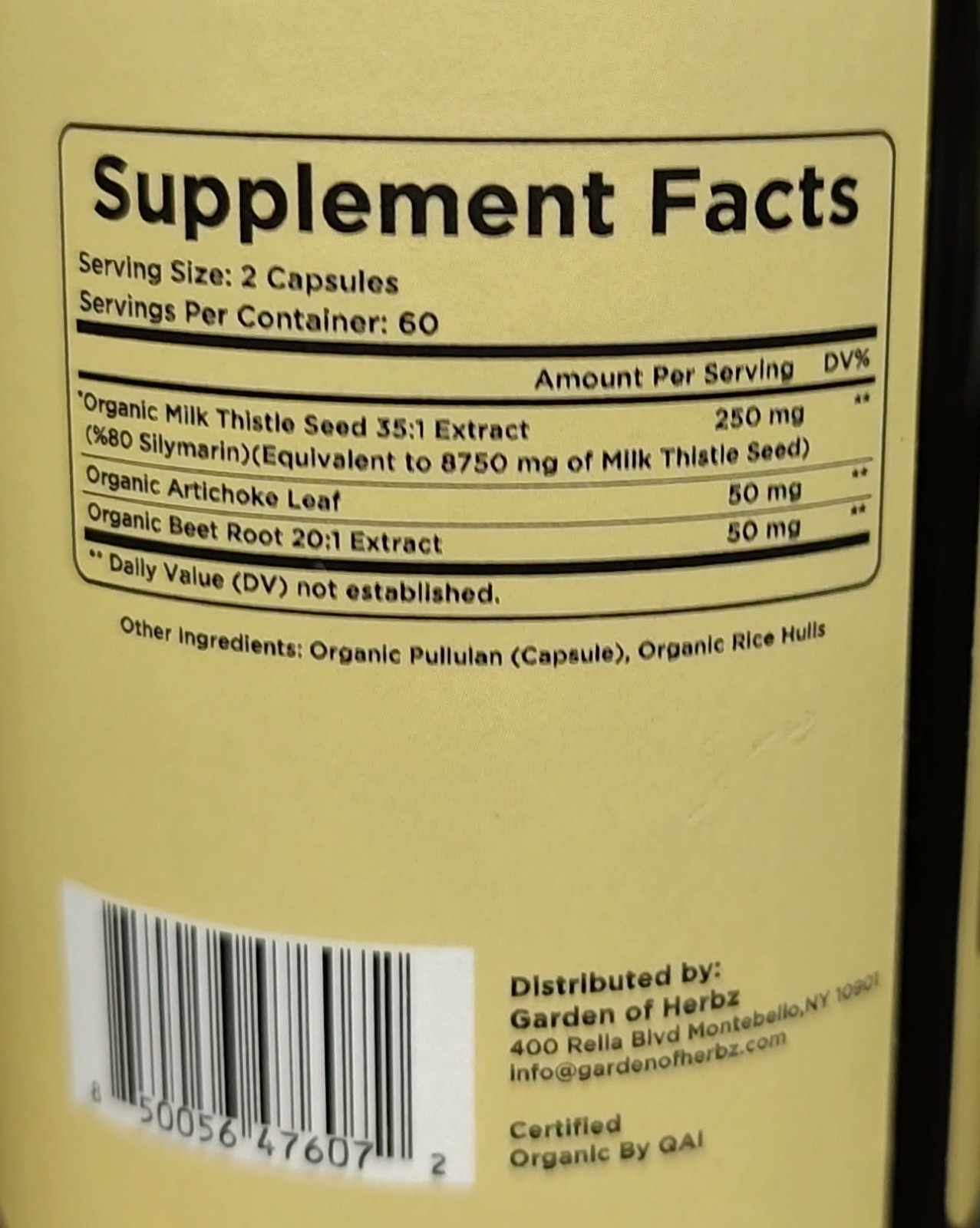 Organic Milk Thistle Artichoke Leaf Beet Root Garden Herbz Supplement