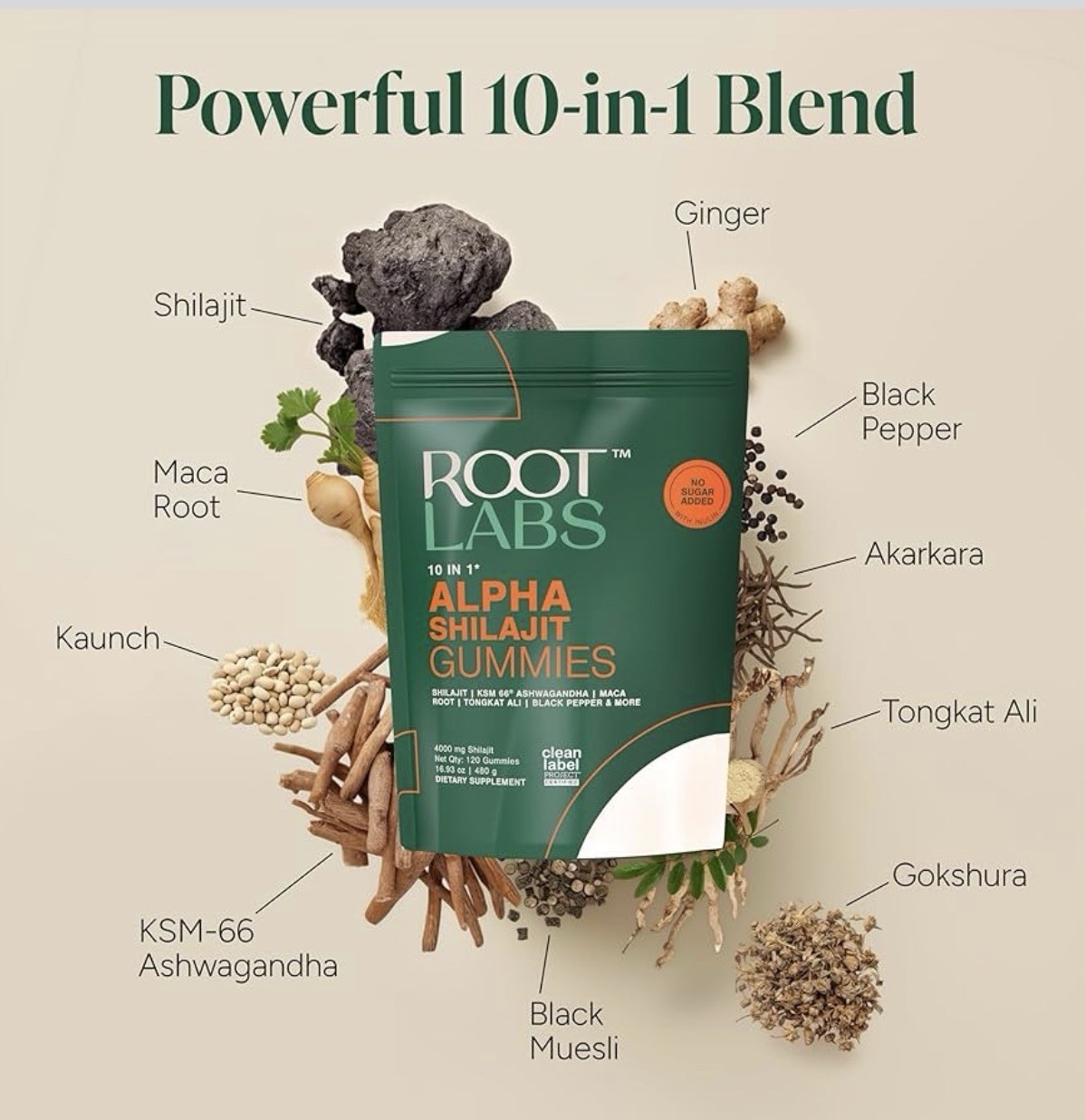 Root Labs Alpha Shilajit Gummies 10-in-1 Blend 4000mg Vegan 120 Gummies