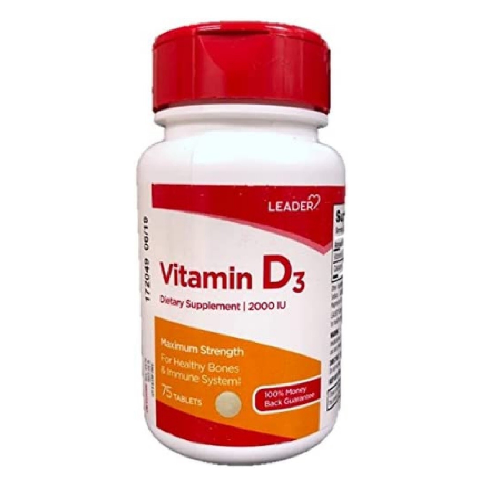 Leader Vitamin D3 Dietary Supplement 400 IU Tablets For Healthy Bones 100 Count
