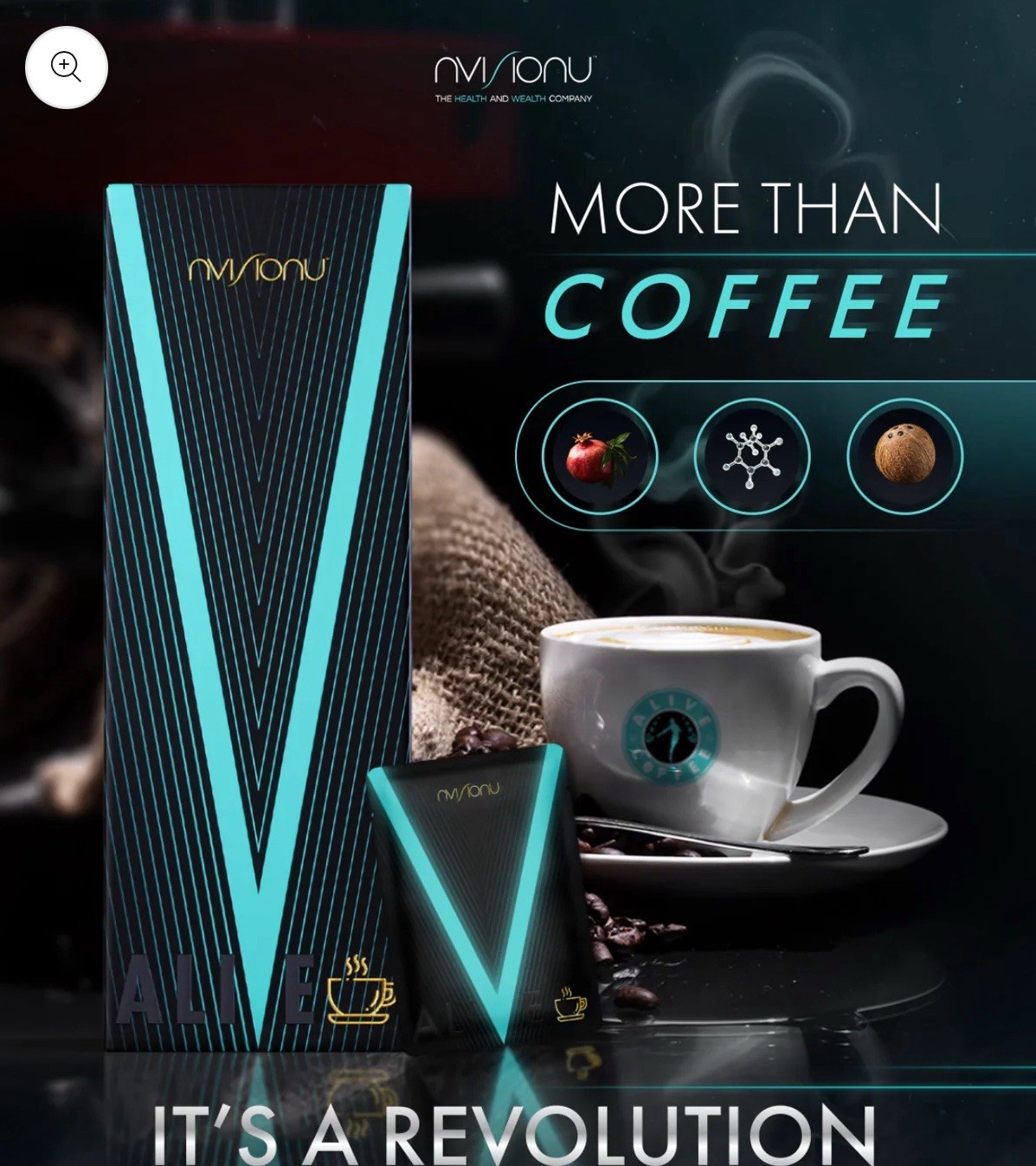 20 servings coffee Alive dietary; 3 shots of Alive Supports daily energy # 4