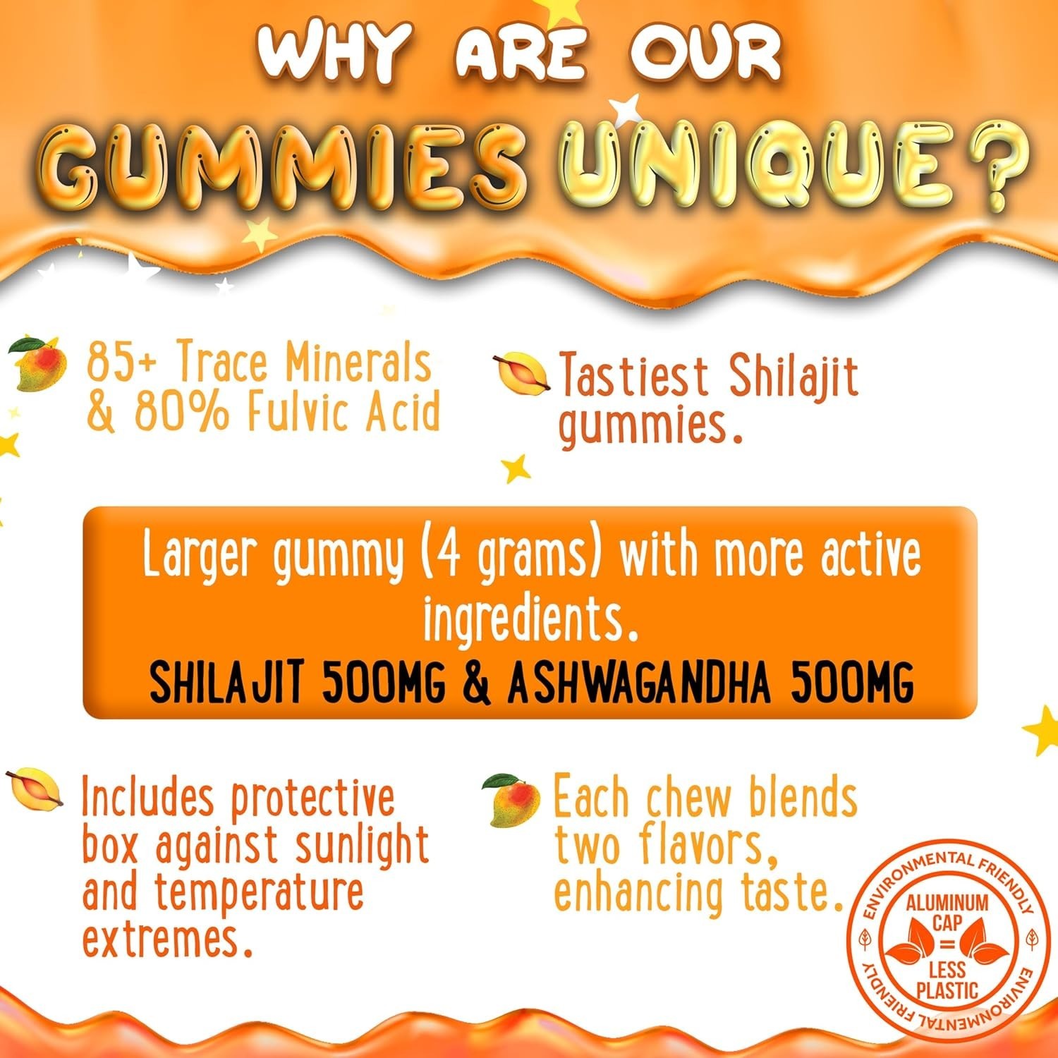 Oh My Chewy Pure Himalayan Shilajit Gummies with Ashwagandha Peach & Mango 60 ct