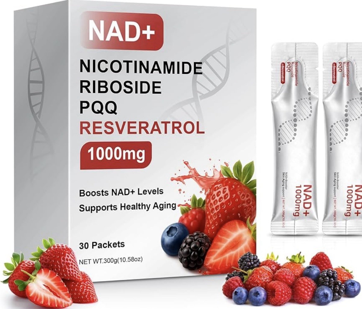 NAD+ Supplement 1000mg Nicotinamide Riboside PQQ Resveratrol Powder 30ct