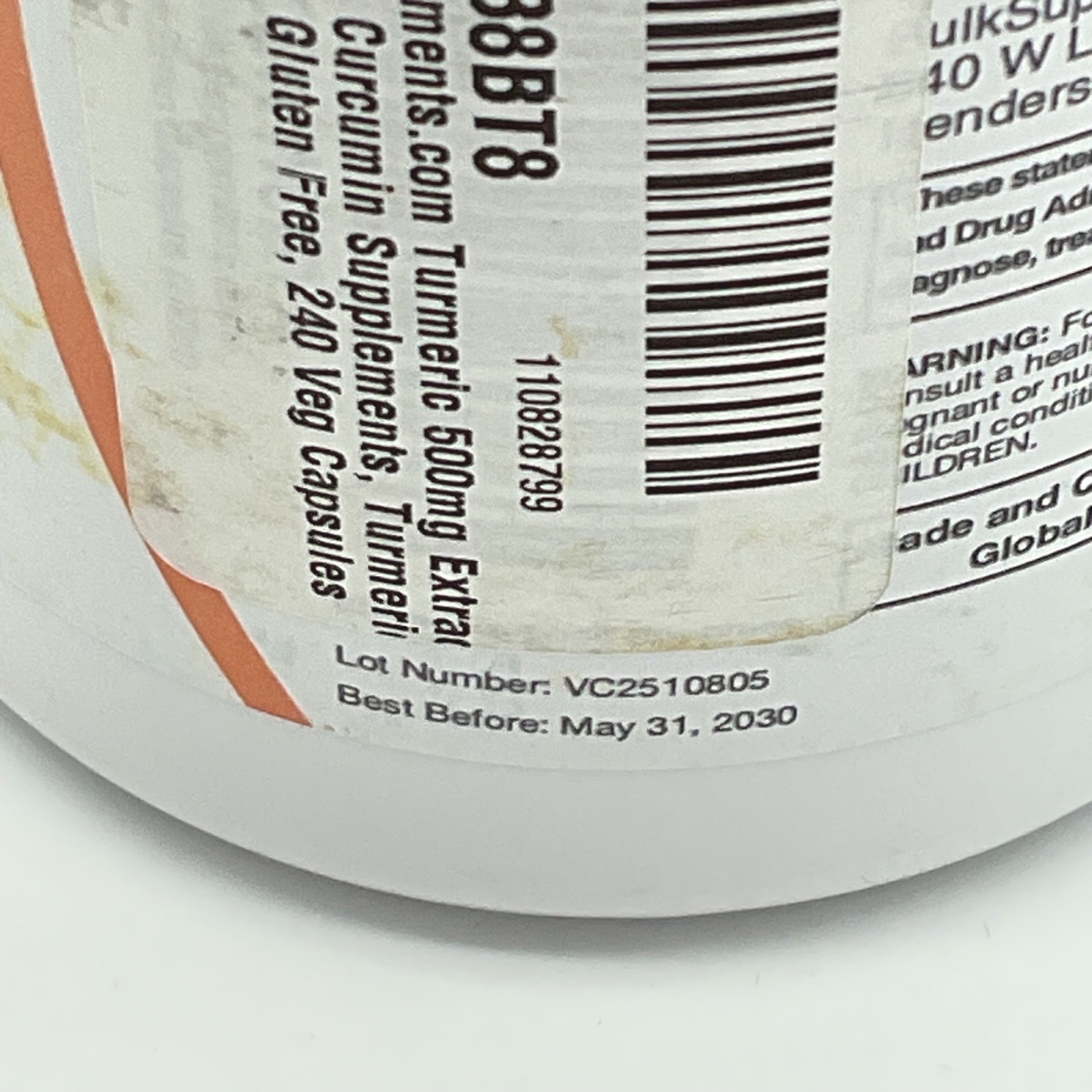 BulkSupplements Turmeric Curcumin 500mg 240 Veg Capsules Gluten Free Exp 05/2030