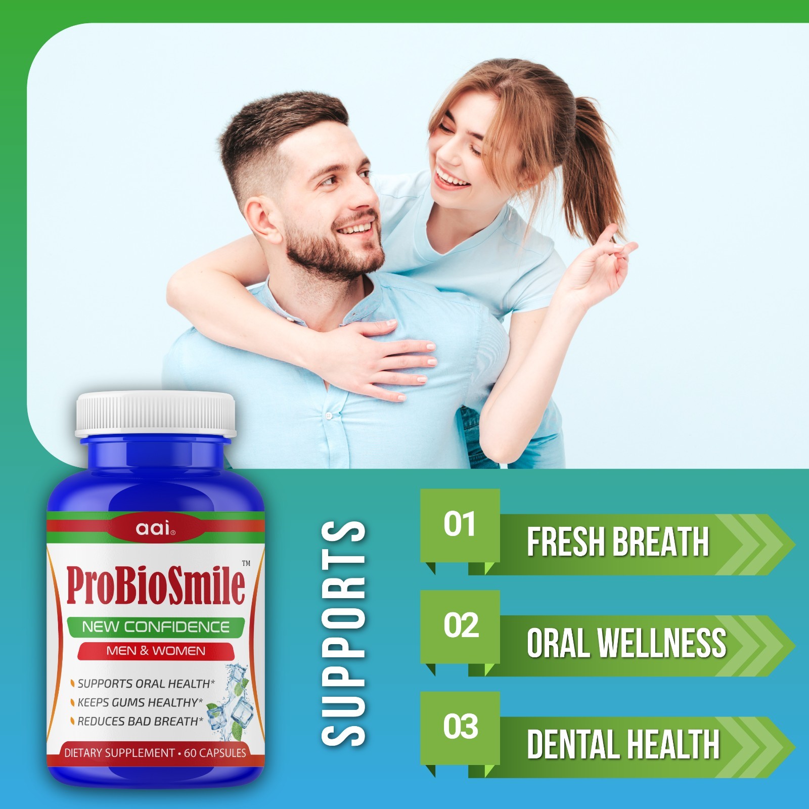Oral Probiotics Supplement, Bad Breath Freshener Dental Oral Care- 60C- 19/12/25