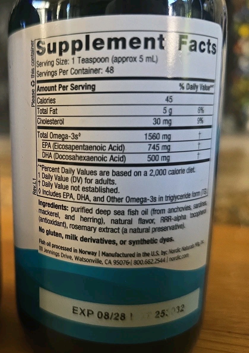 2-Pack NORDIC Naturals Omega 3 Liquid 8 oz Exp 08/28 Lemon Fish Oil 1560 mg NEW