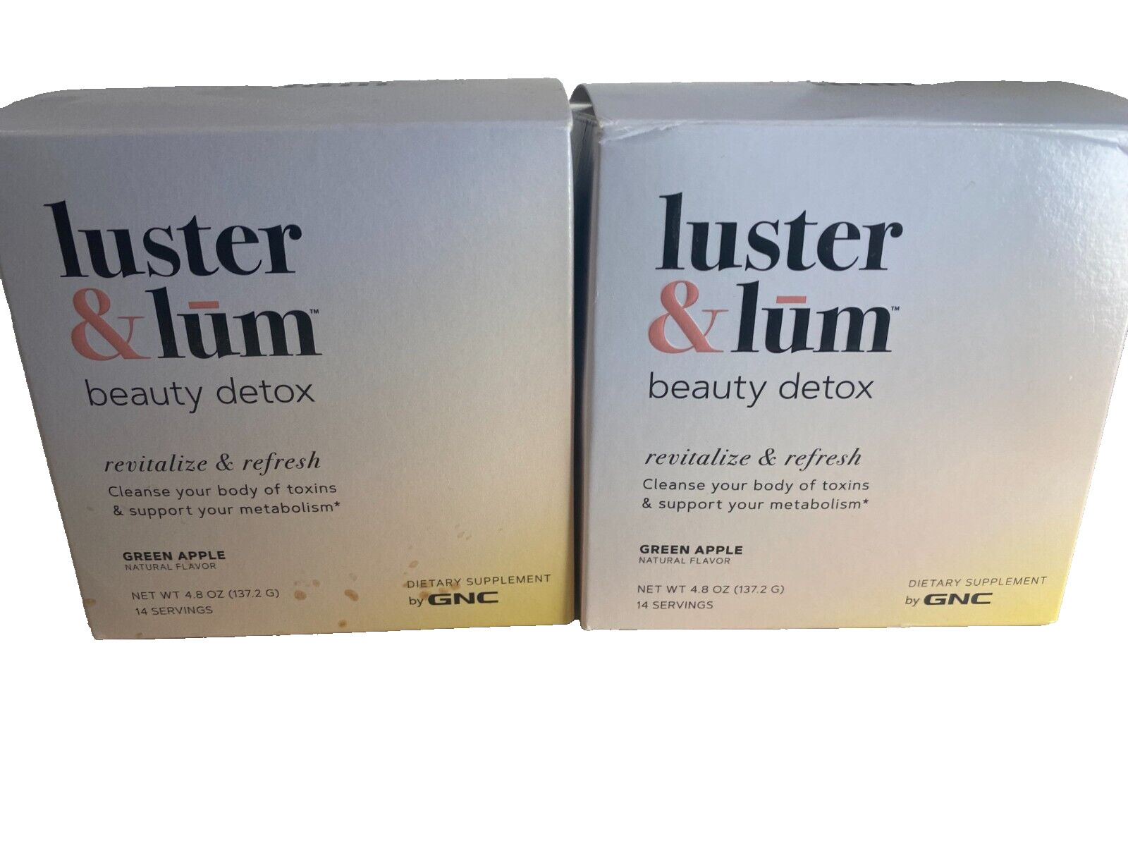 2 GNC Luster & Lum Beauty Detox Revitalize Refresh Green Apple 4.8 Oz Exp 22