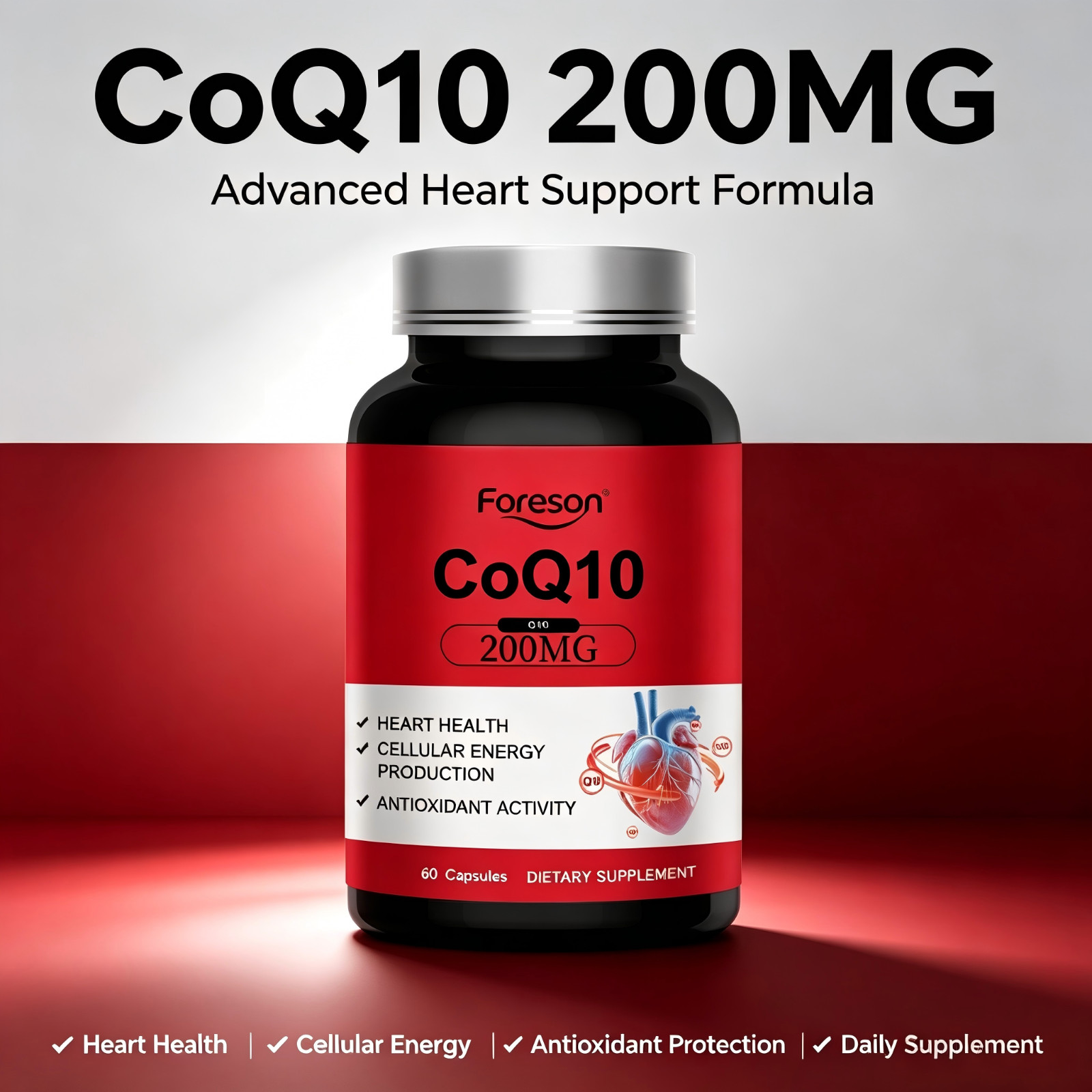 Foreson Coenzyme Q10 Capsules Heart Health Antioxidant Energy Support Supplement