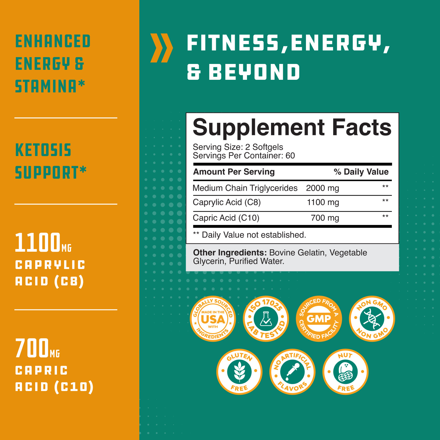 C8 MCT Oil Softgels – Medium Chain Triglycerids MCT Coconut Oil Supplement 120ct