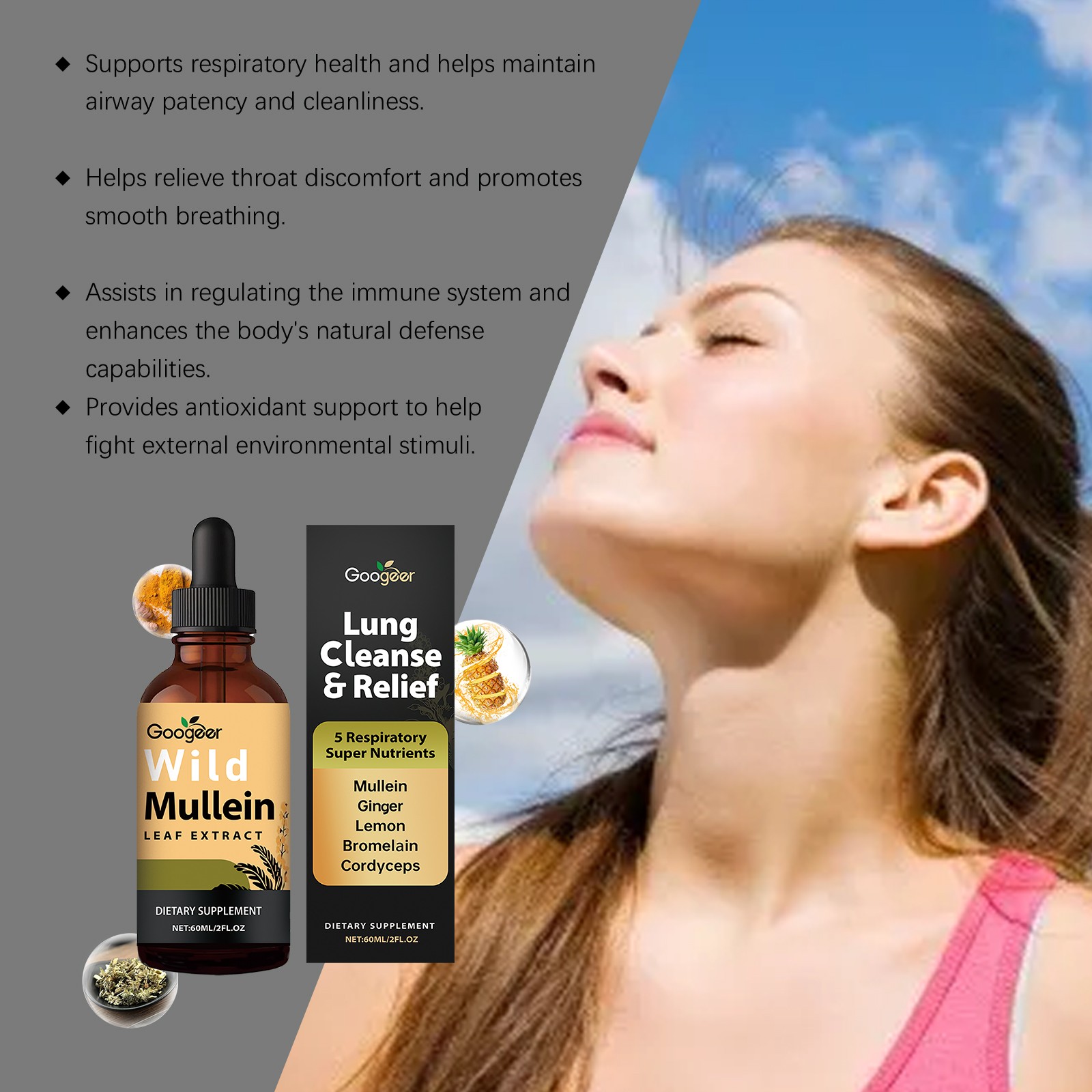 Herbal Leaf Extract Organic for Lung Natural Lung Cleanse Drops Wild Mullein, US