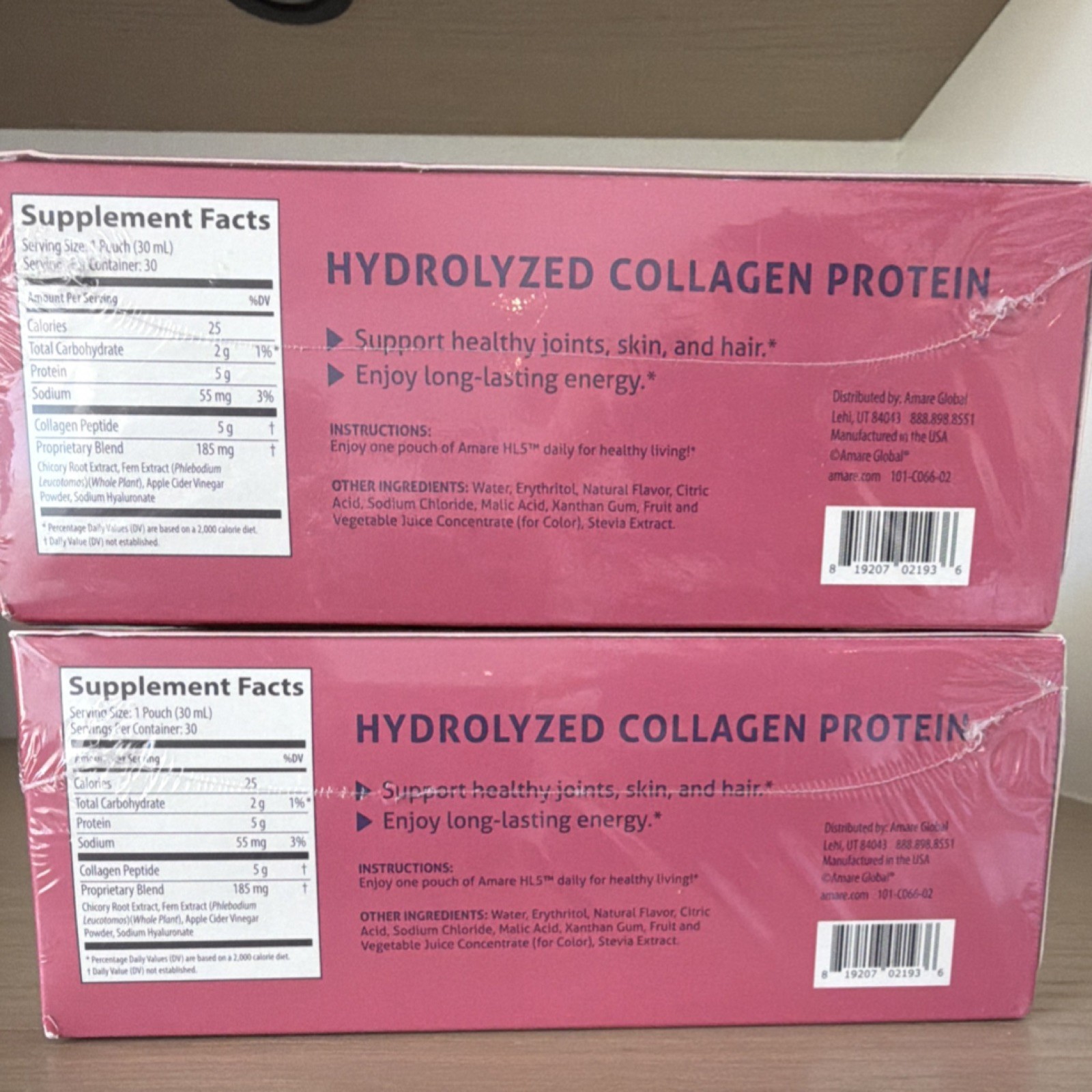 2 boxes amare Hydrolyzed Collagen Protein Berry Lemonade All Natural 60 Pouches