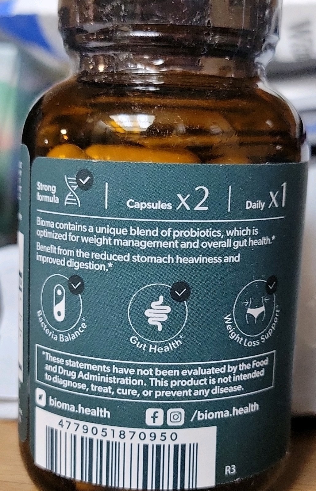 BIOMA Probiotic Capsules Digestive Support & Weight Mgmt 60 Vegan, Unflavored