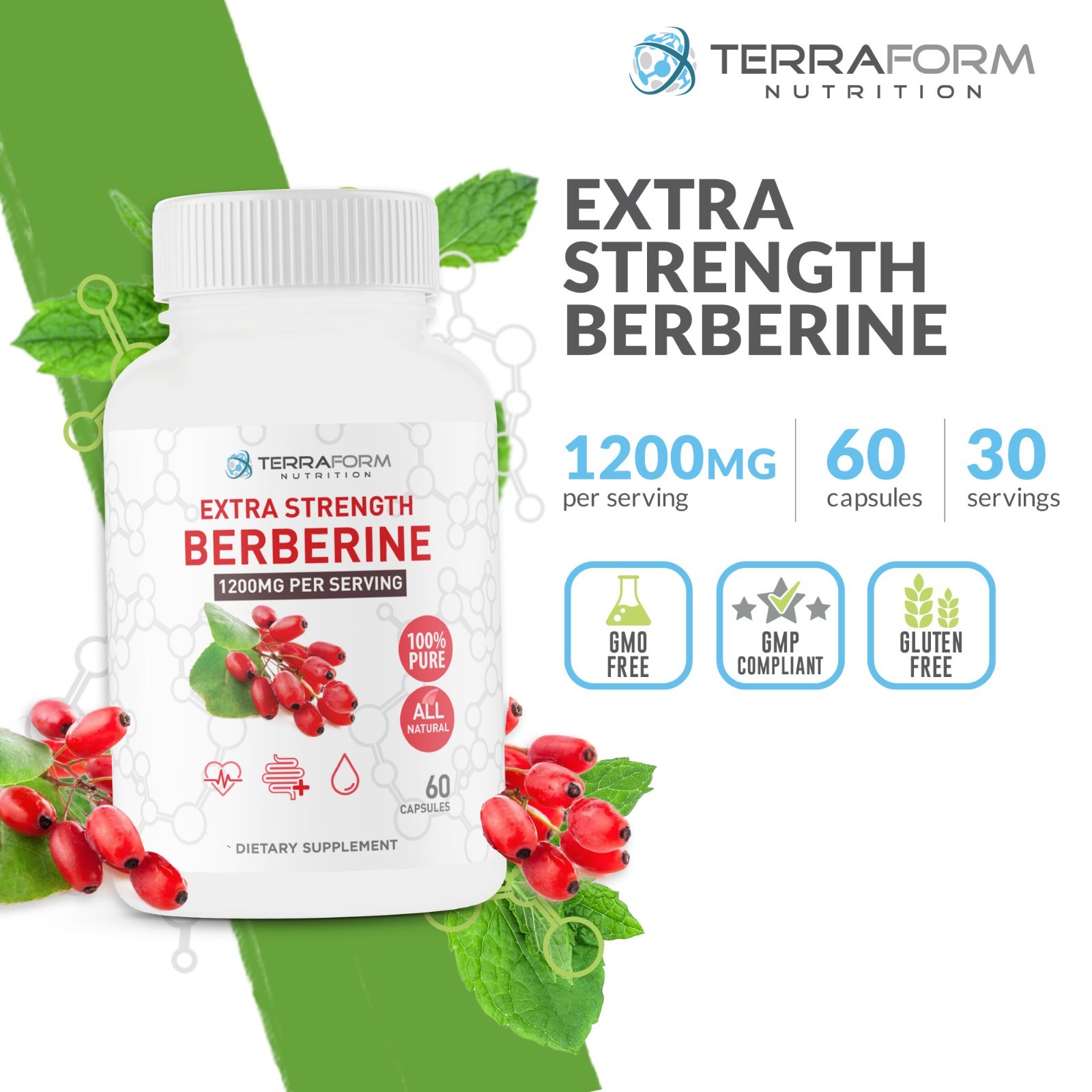 Pure Berberine – 1200mg Max Strength – 2 Pack