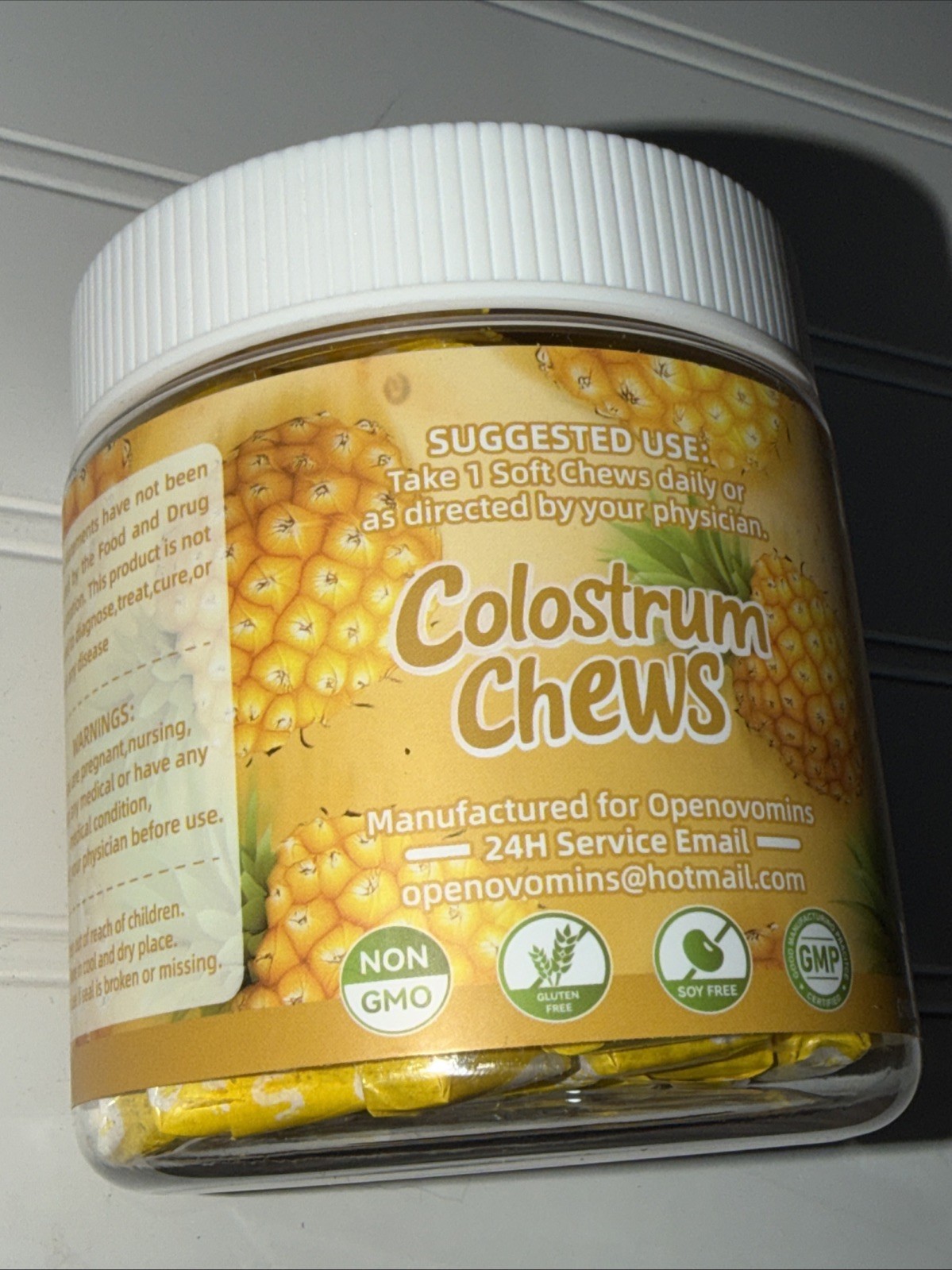Openovomins Colostrum Soft Chews Pineapple 60ct Immune Gut Skin Digestion Energy