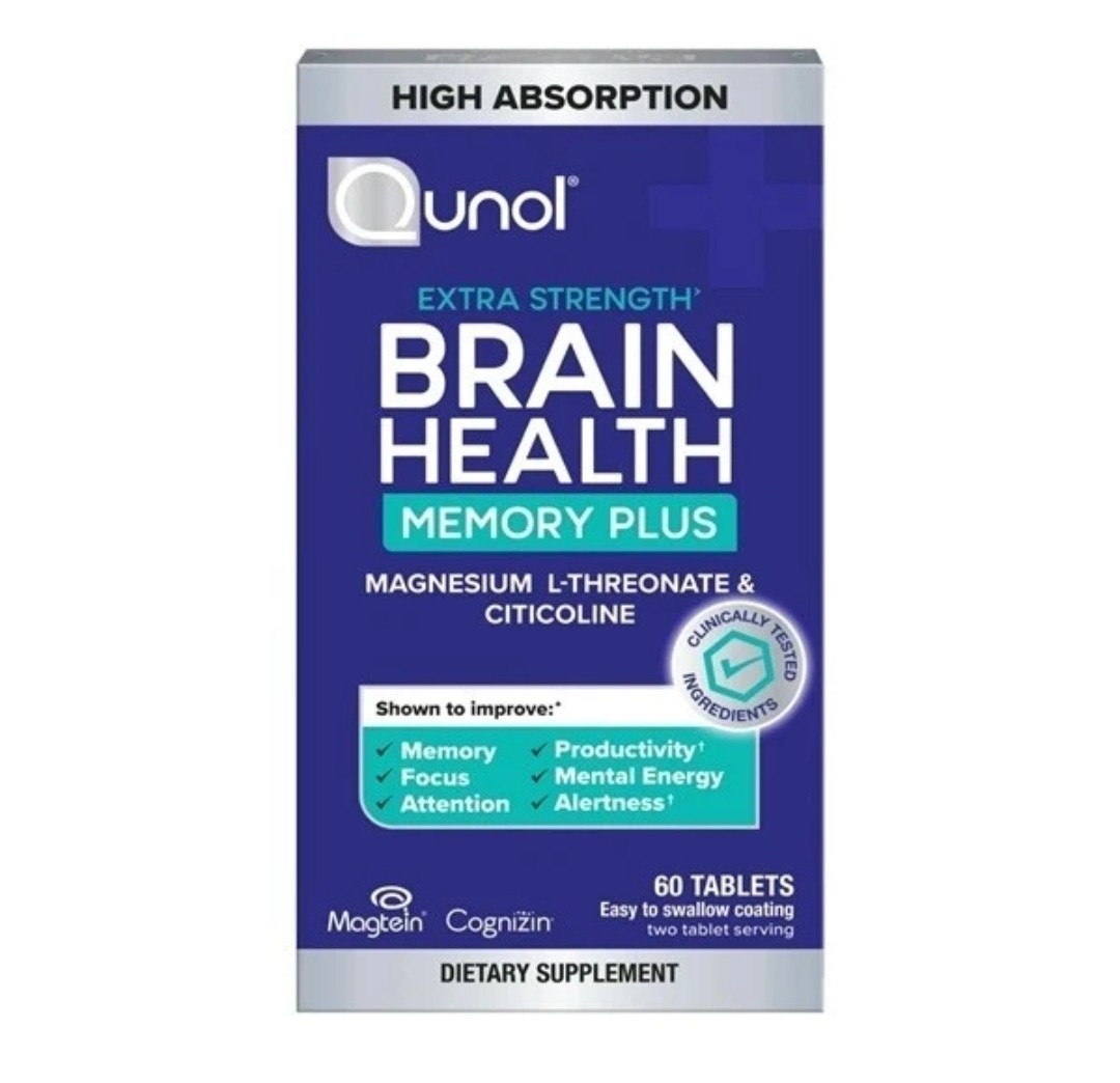 Qunol Brain Health Memory Plus Magnesium L-Threonate 60 Tablets Exp 10/2027