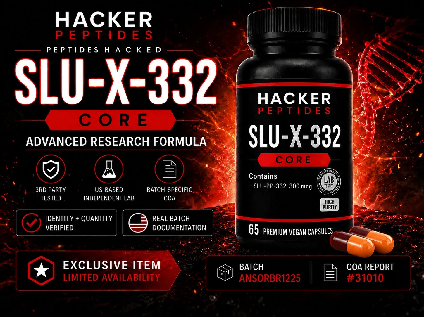 SLU-X-332 Core 300mcg | 65 Vegan Capsules | COA | Mitochondrial Research | RUO